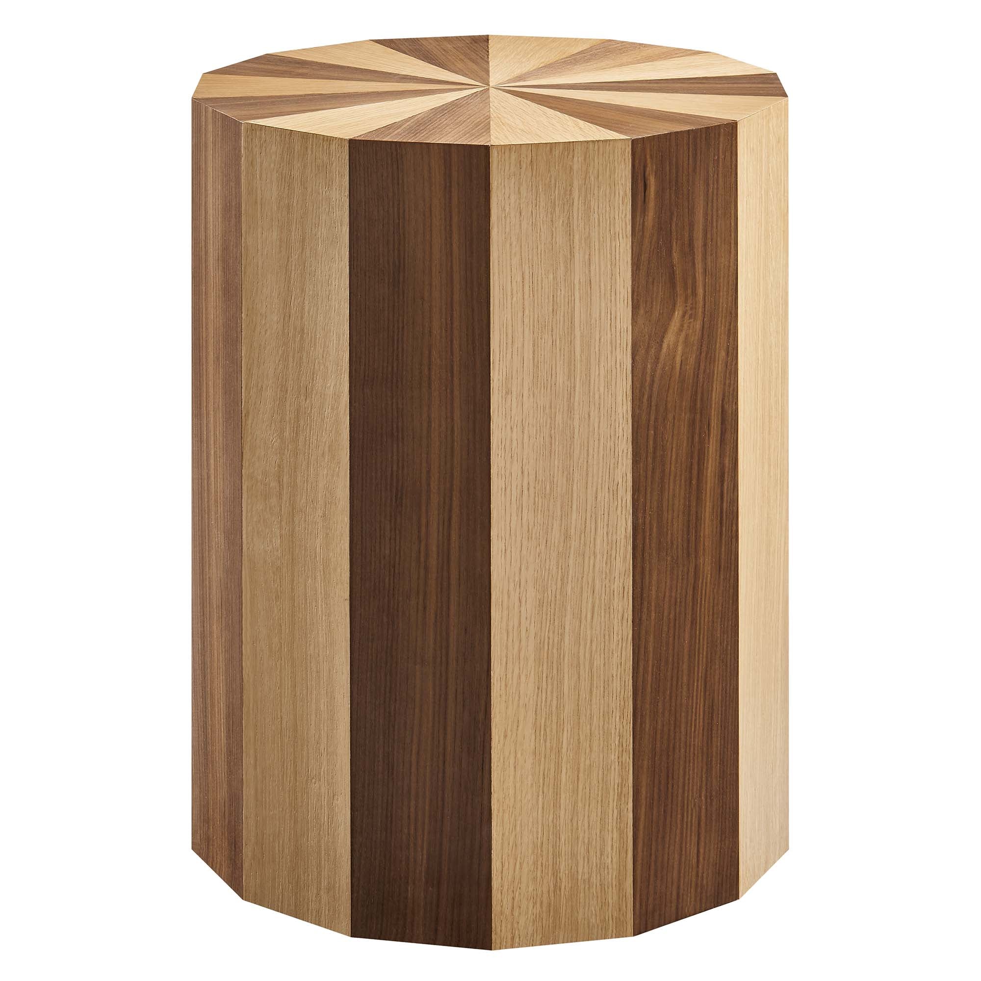 Twirl Two-Toned Wood Veneer Side Table, Oak Walnut
