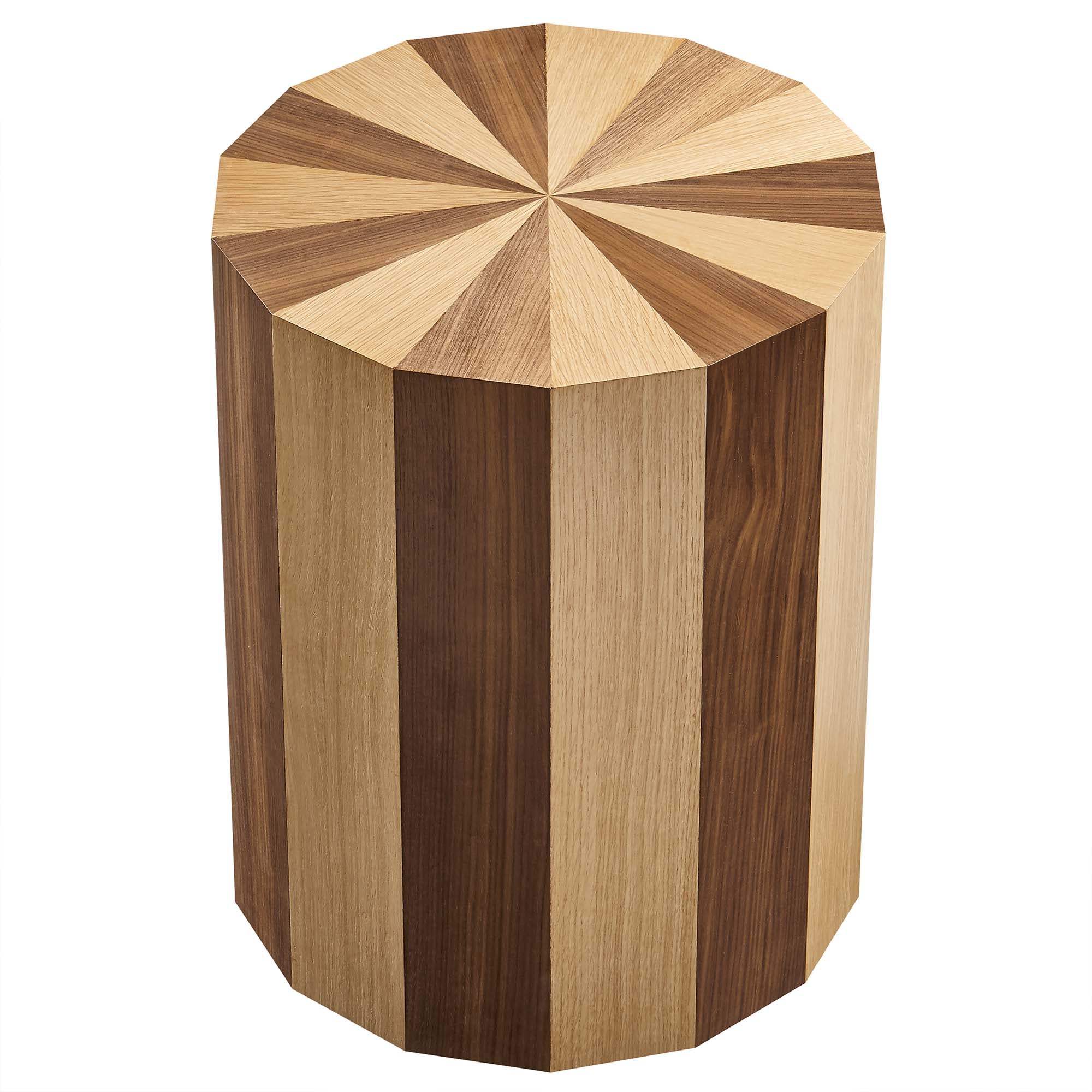 Twirl Two-Toned Wood Veneer Side Table, Oak Walnut