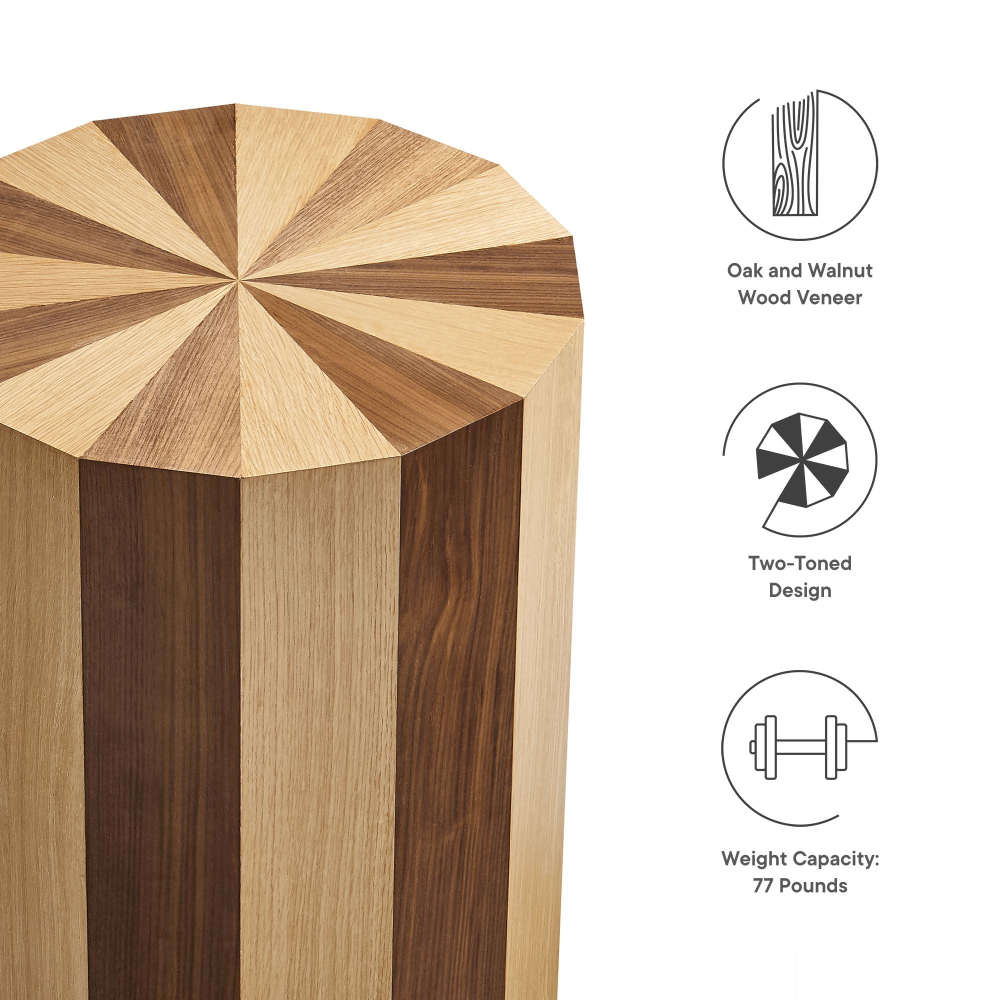 Twirl Two-Toned Wood Veneer Side Table, Oak Walnut