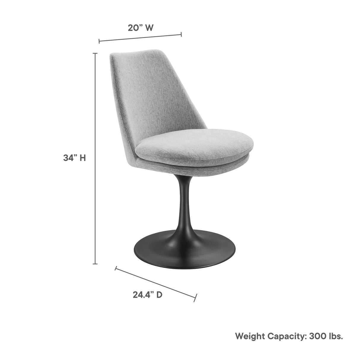 Lippa Swivel Dining Upholstered Side Chair, Black Light Gray