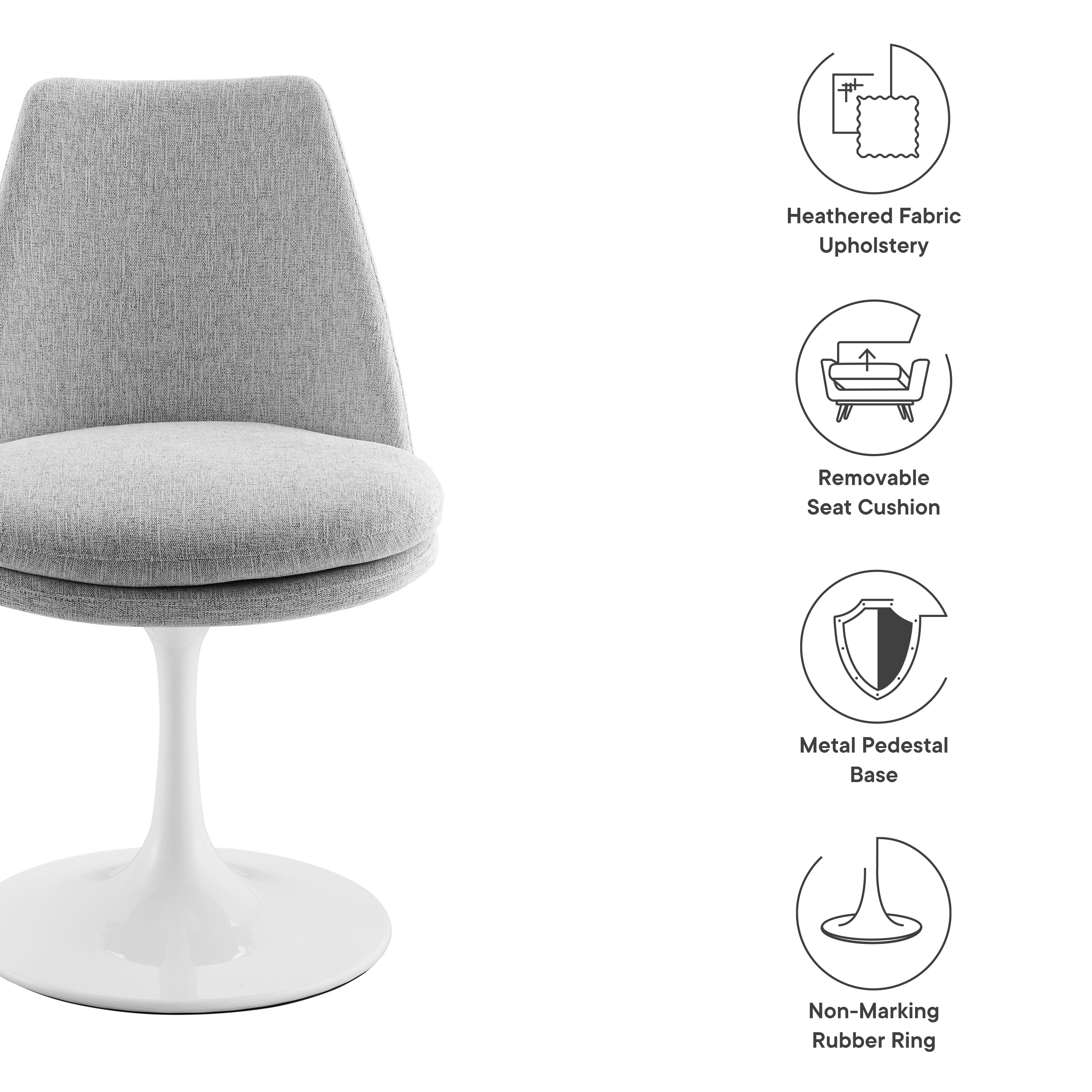 Lippa Swivel Dining Upholstered Side Chair, White Light Gray