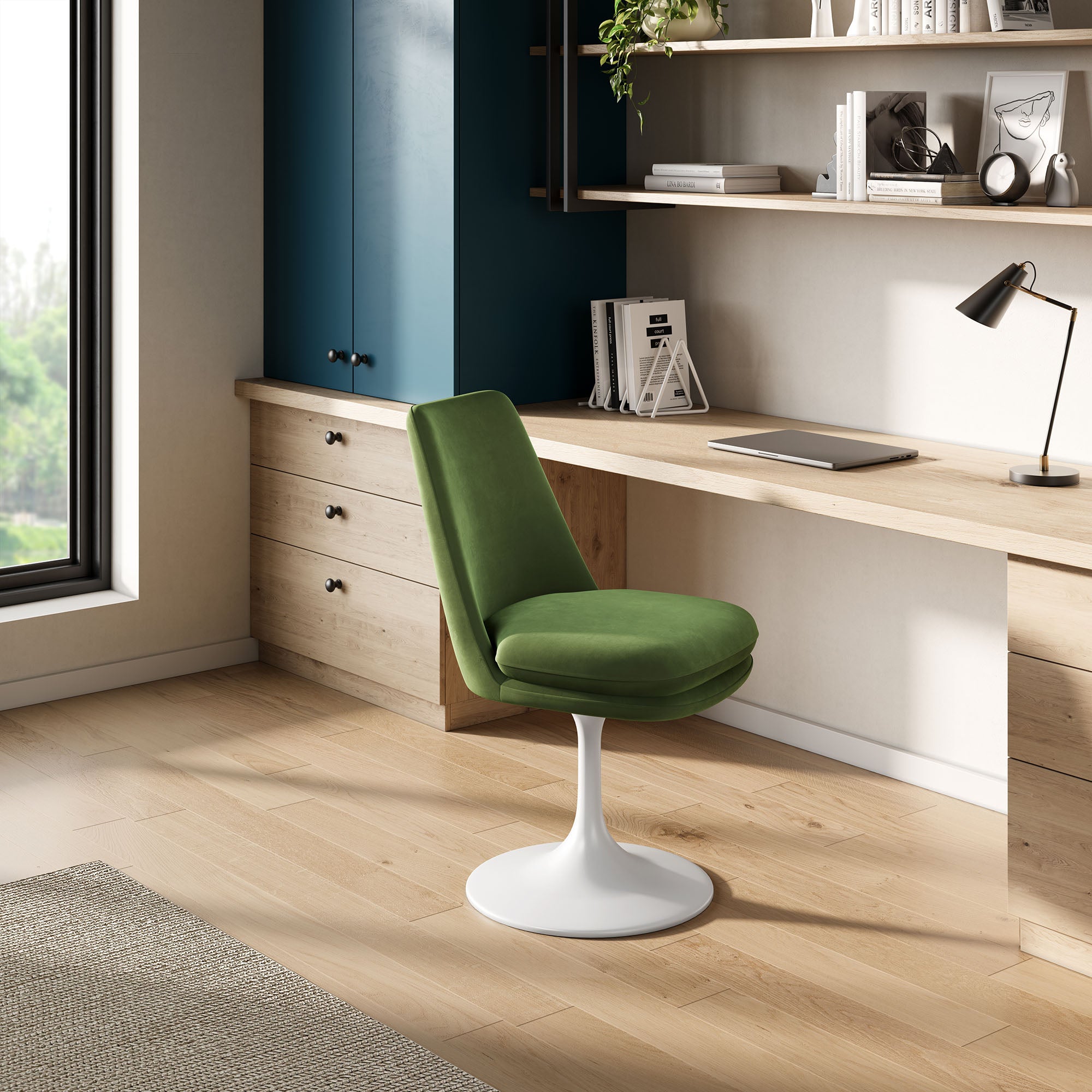 Lippa Swivel Dining Performance Velvet Side Chair, White Moss Green