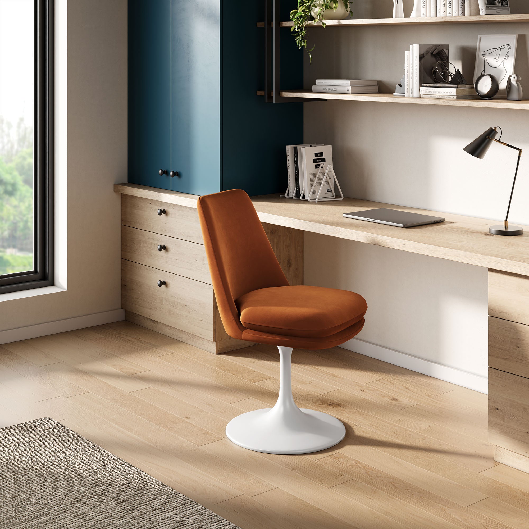 Lippa Swivel Dining Performance Velvet Side Chair, White Rust