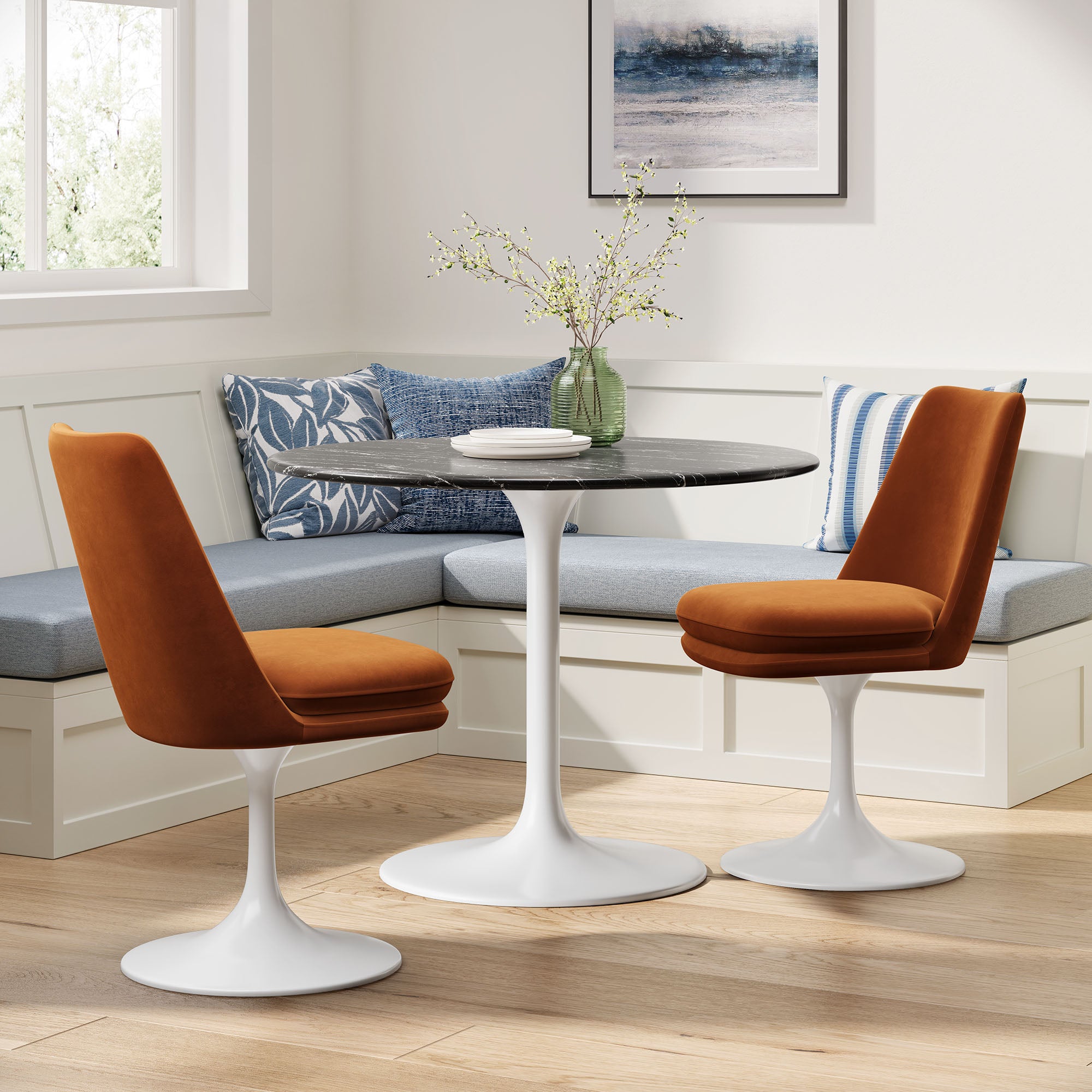 Lippa Swivel Dining Performance Velvet Side Chair, White Rust