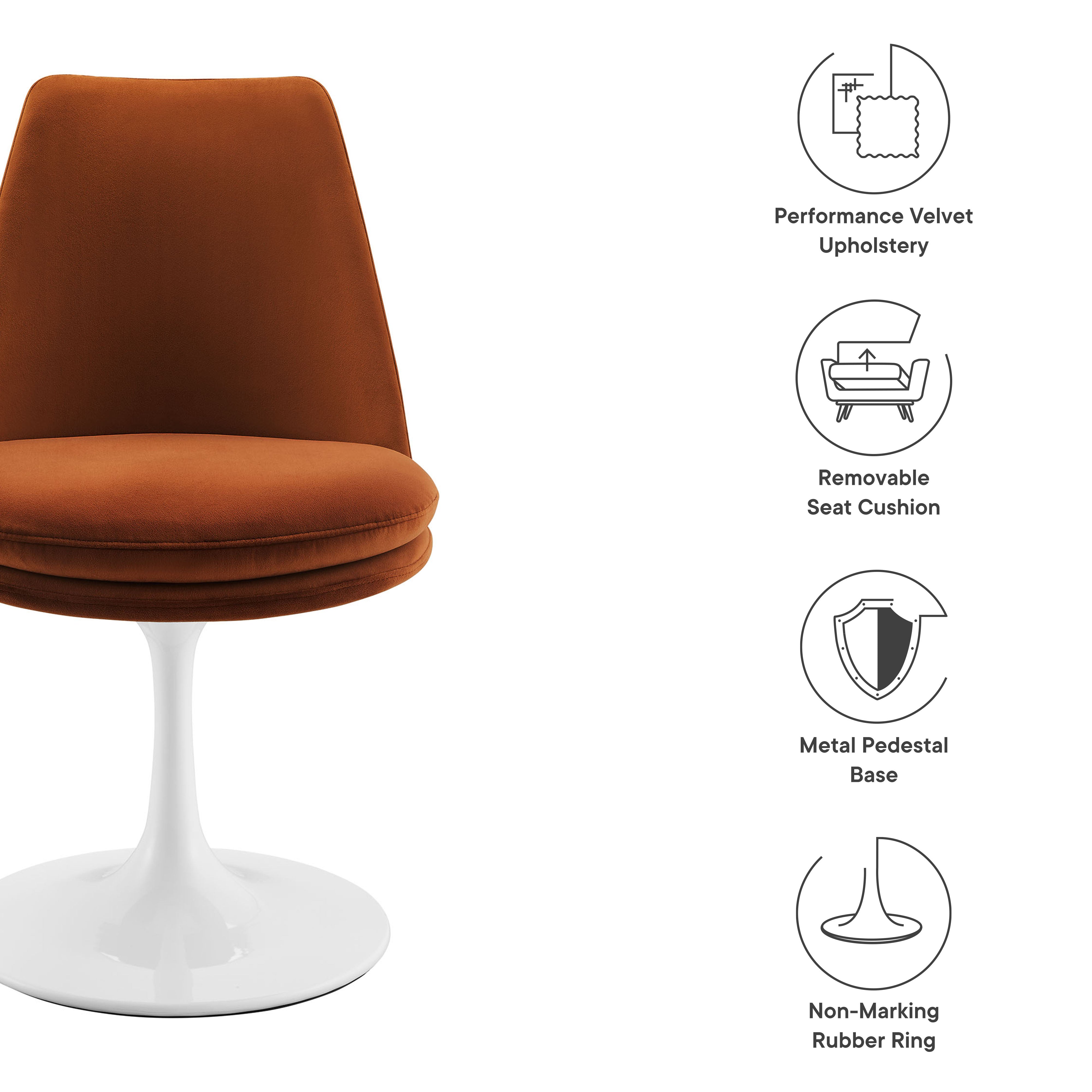 Lippa Swivel Dining Performance Velvet Side Chair, White Rust