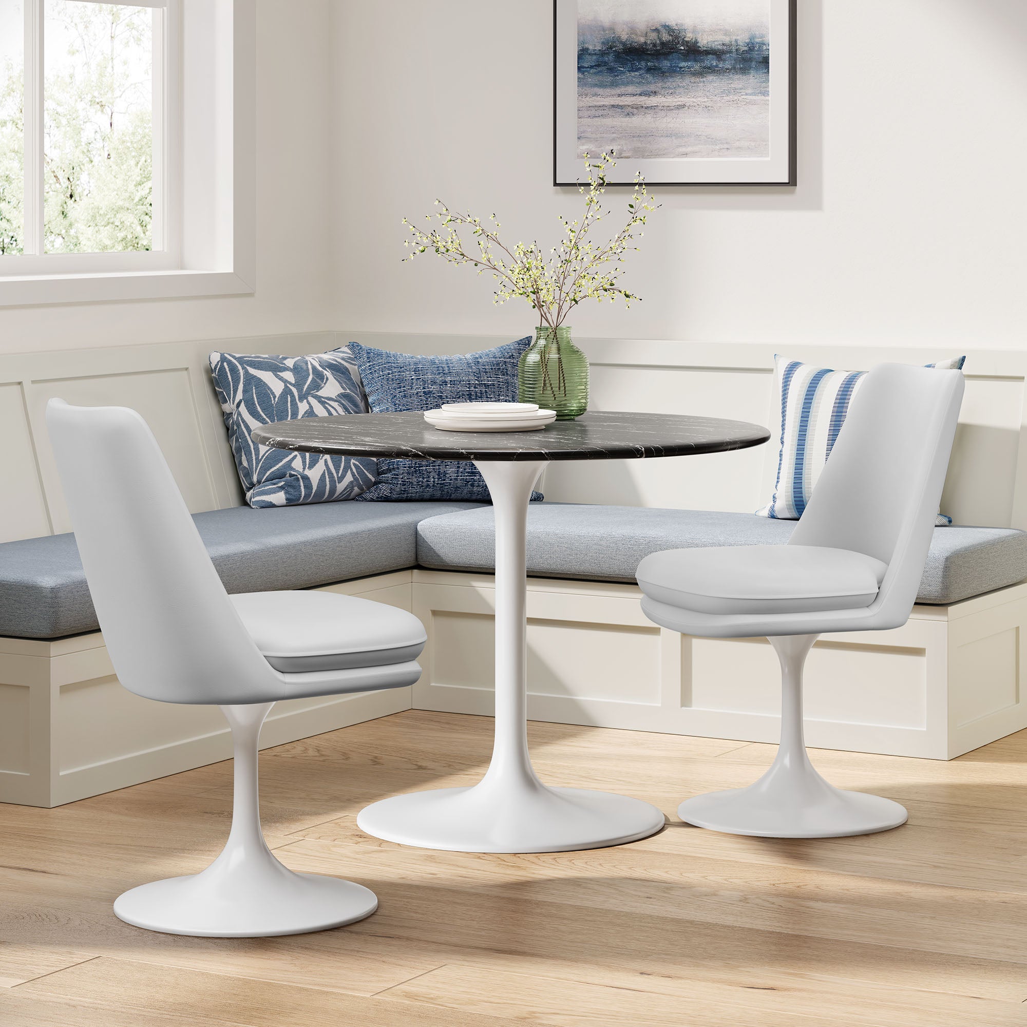 Lippa Swivel Dining Vegan Leather Side Chair, White White