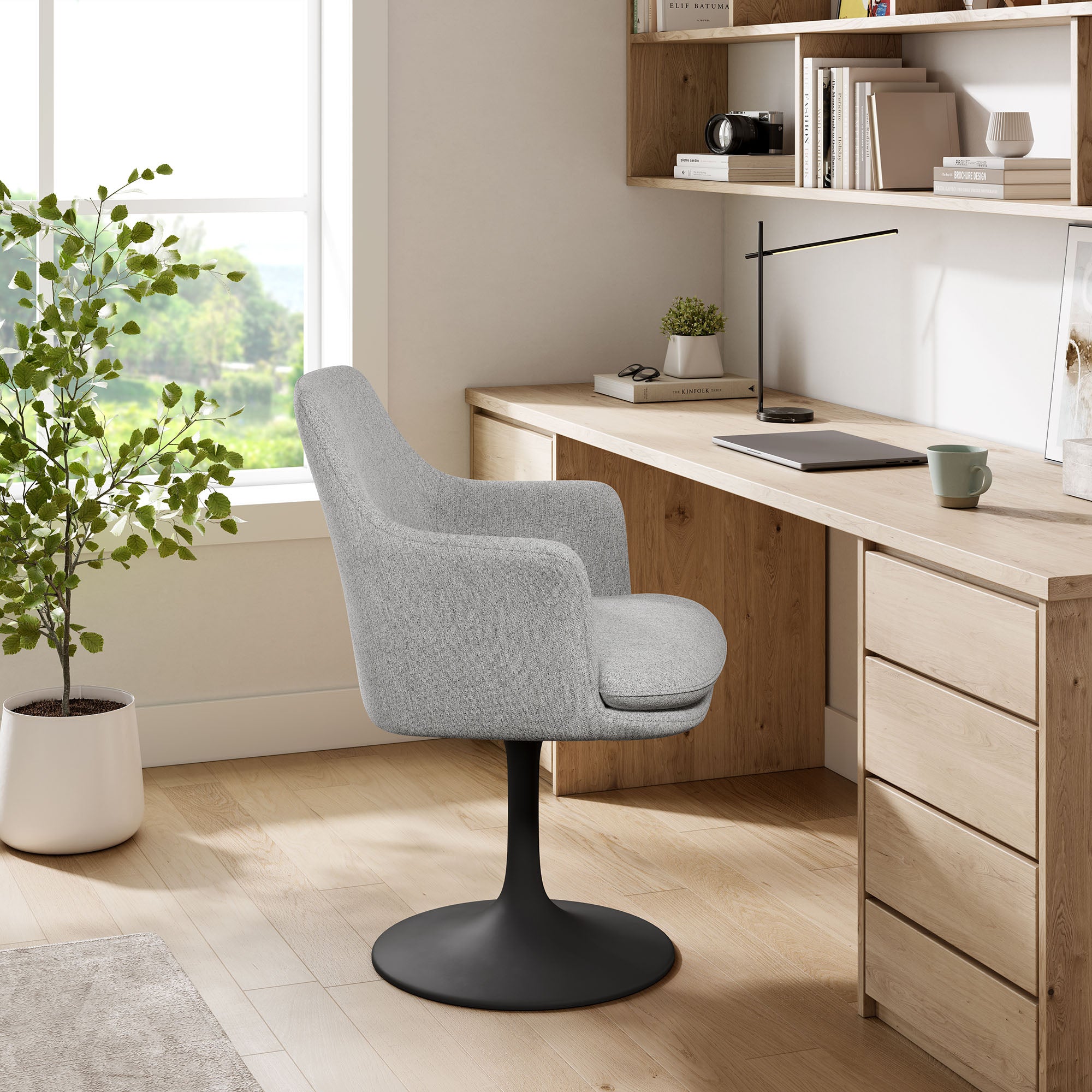 Lippa Swivel Dining Upholstered Armchair, Black Light Gray