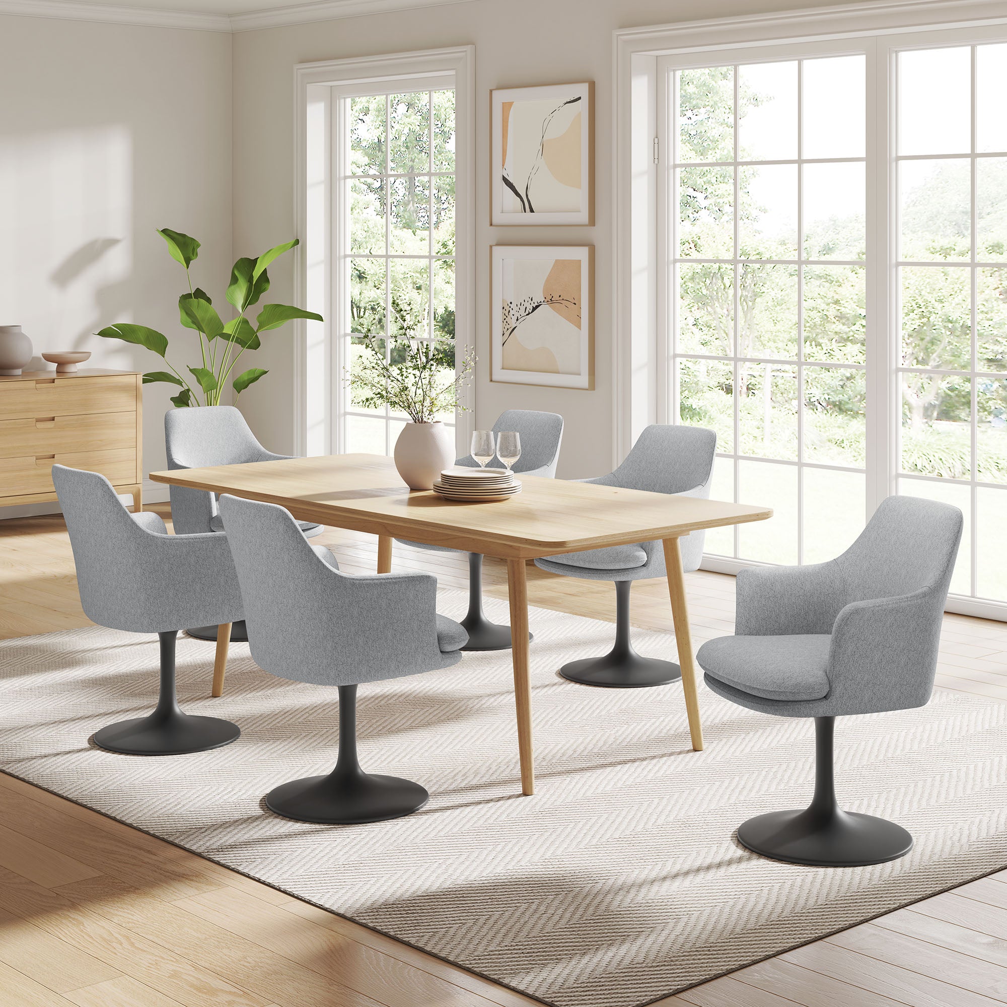 Lippa Swivel Dining Upholstered Armchair, Black Light Gray