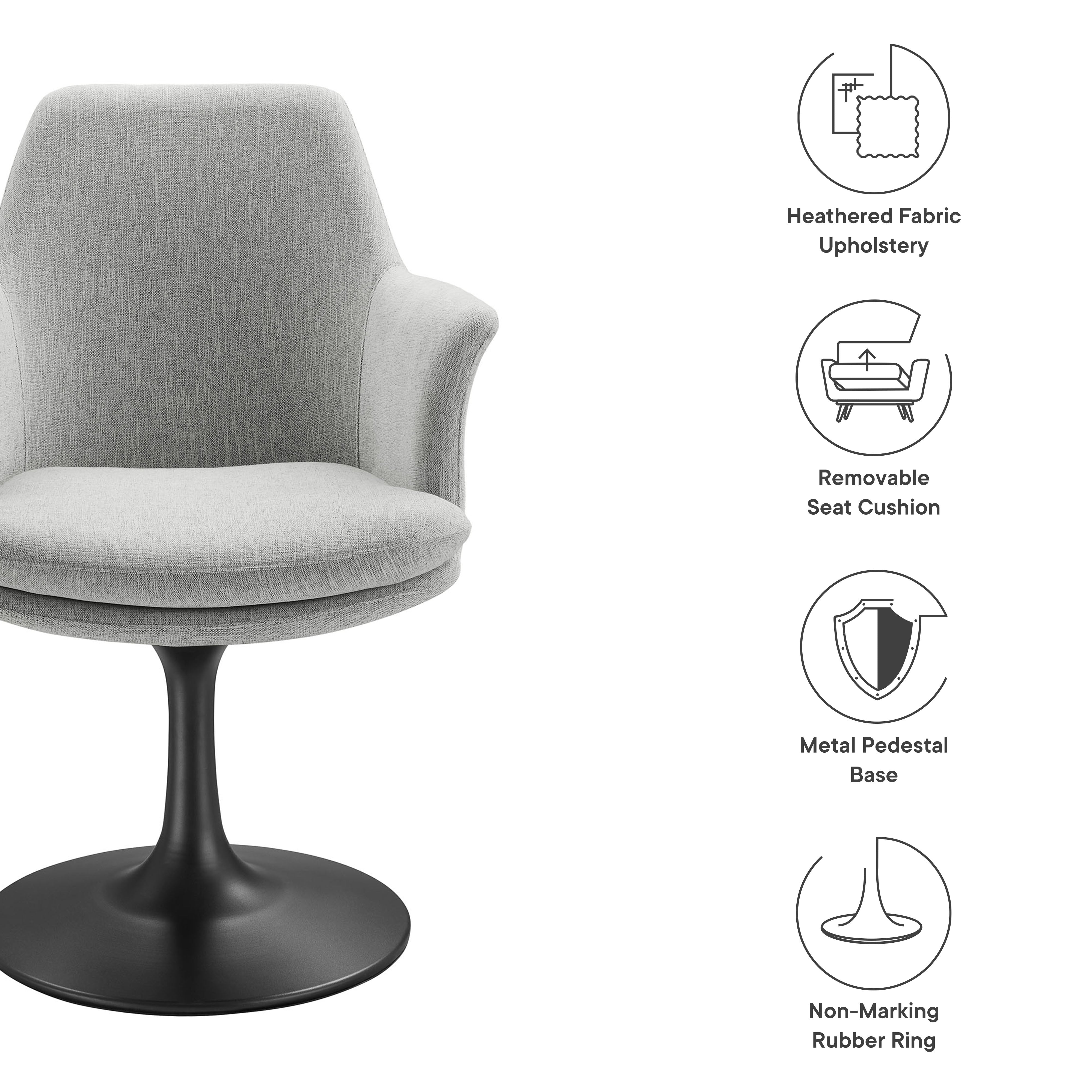 Lippa Swivel Dining Upholstered Armchair, Black Light Gray