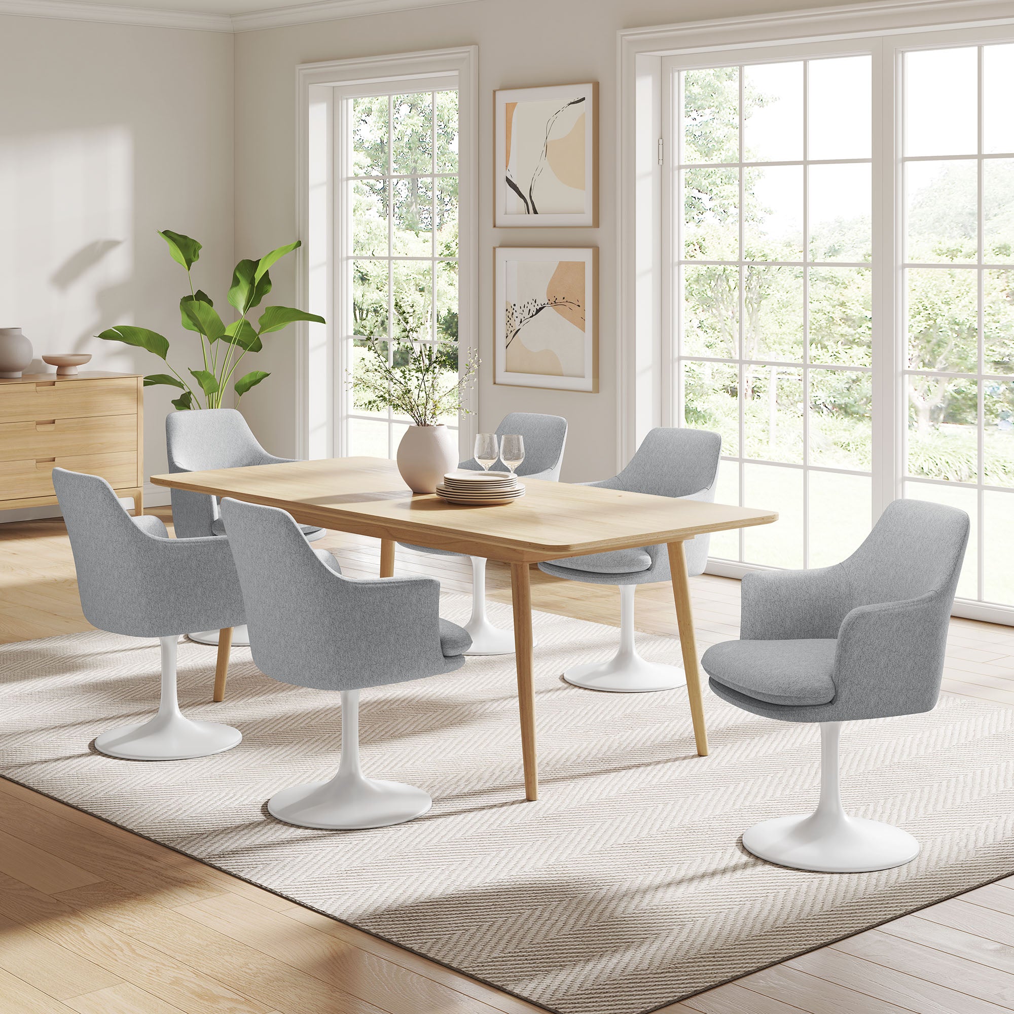 Lippa Swivel Dining Upholstered Armchair, White Light Gray