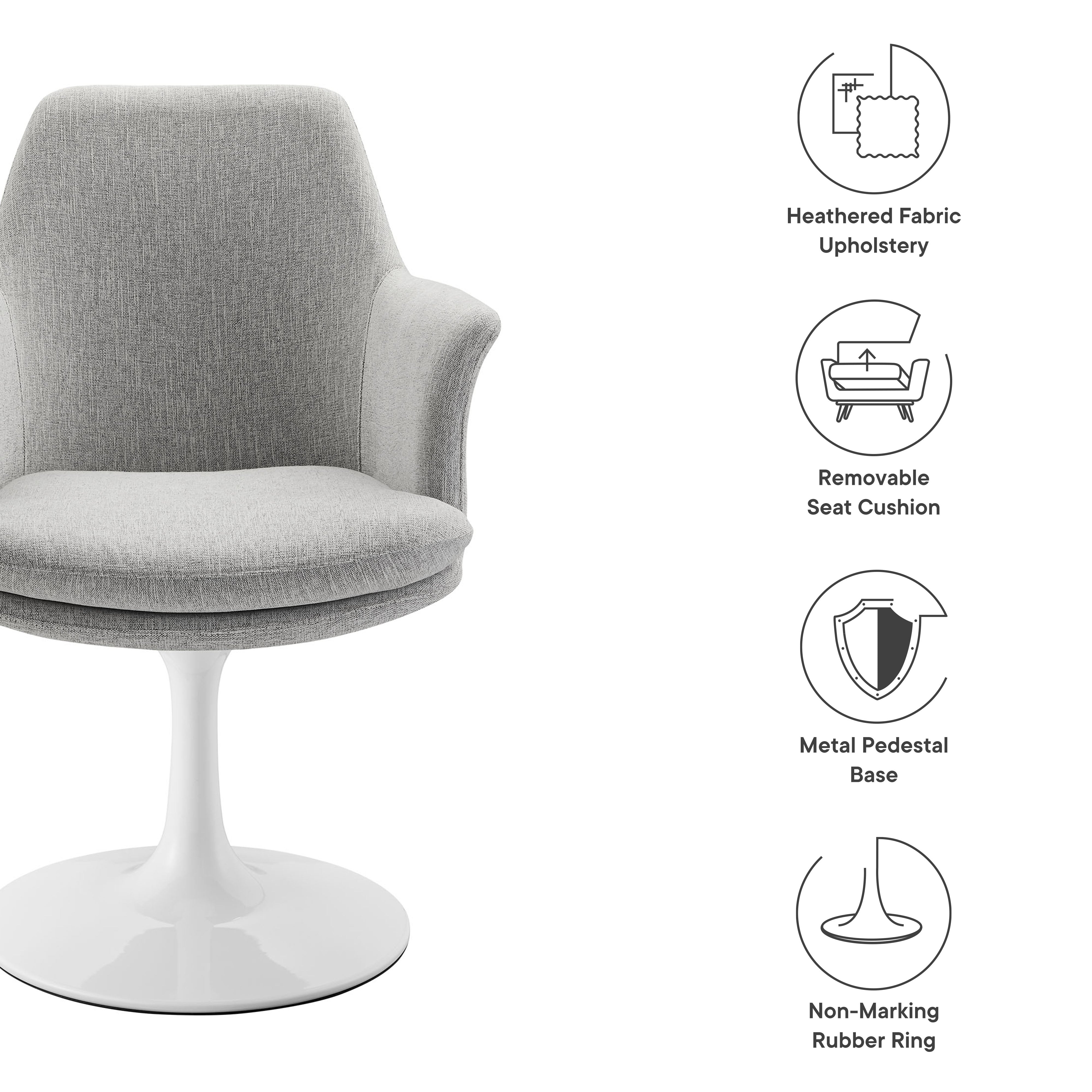 Lippa Swivel Dining Upholstered Armchair, White Light Gray