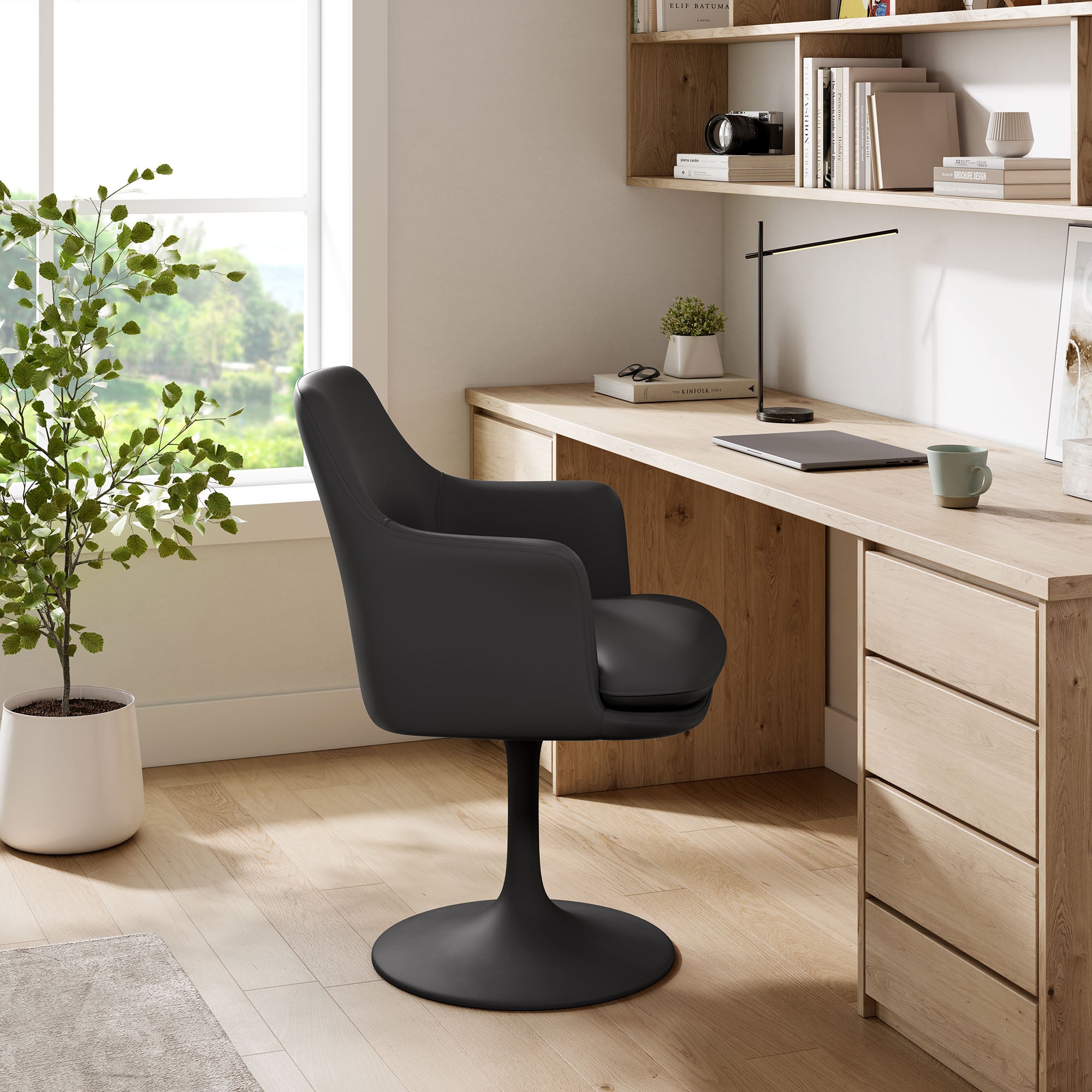 Lippa Swivel Dining Vegan Leather Armchair, Black Black