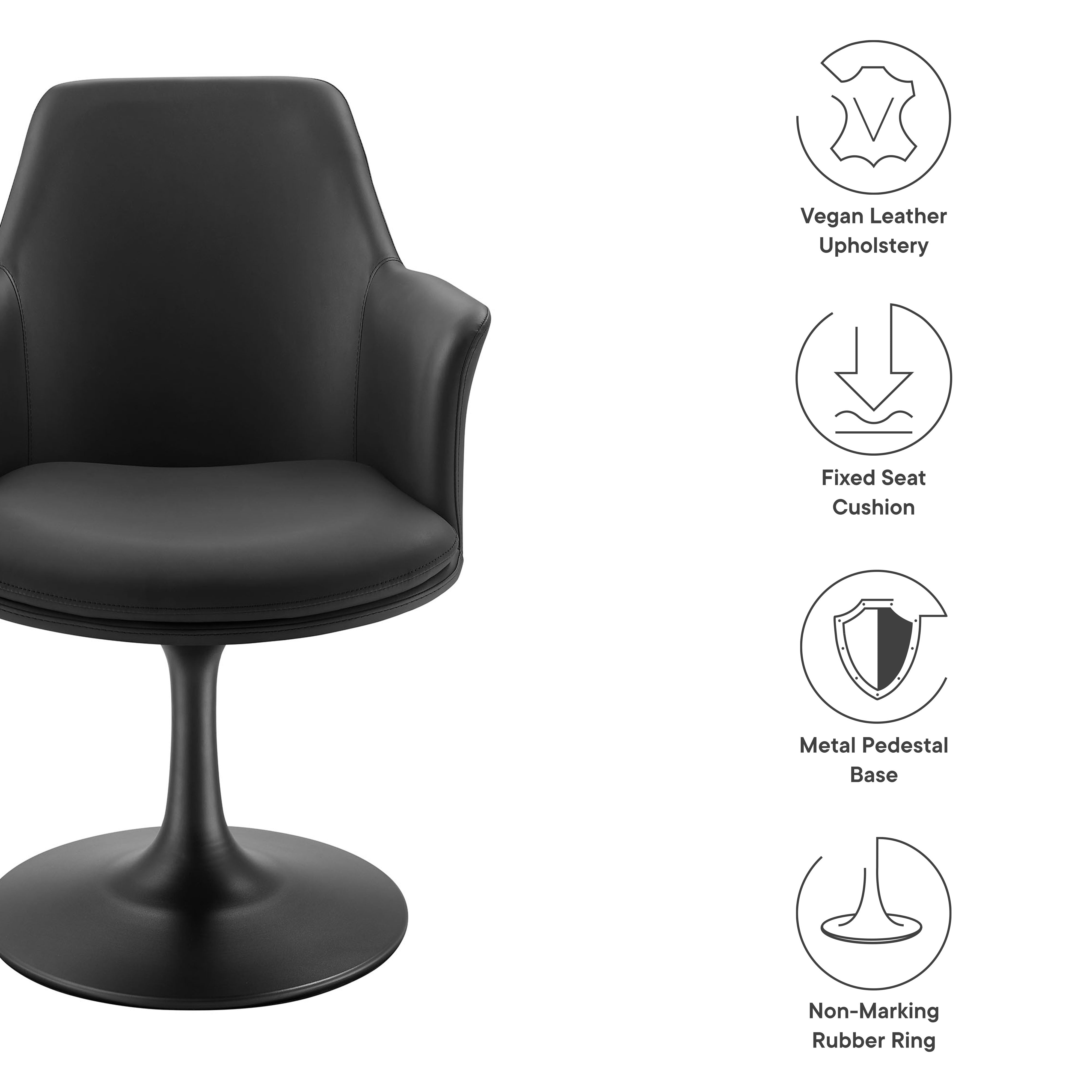 Lippa Swivel Dining Vegan Leather Armchair, Black Black