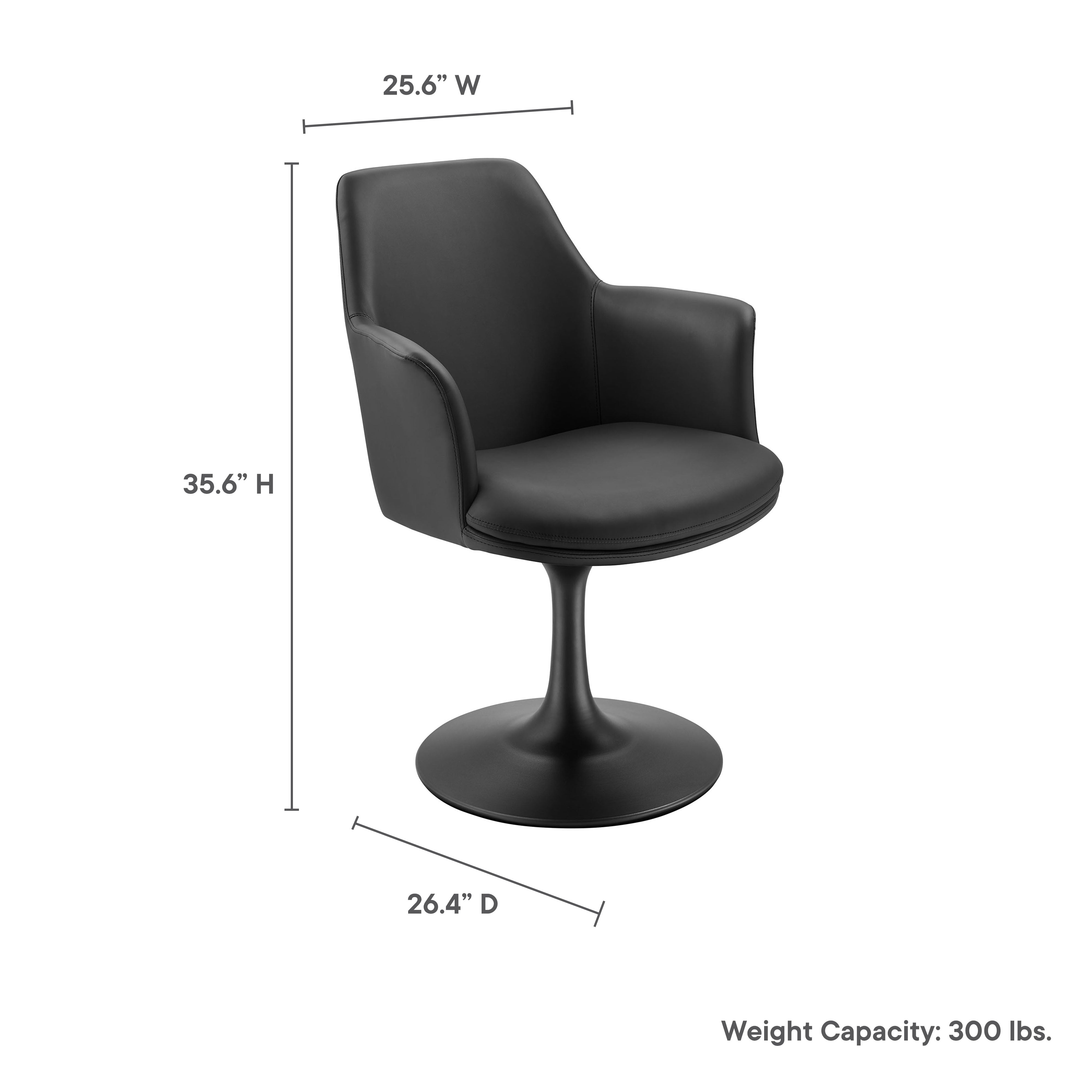 Lippa Swivel Dining Vegan Leather Armchair, Black Black