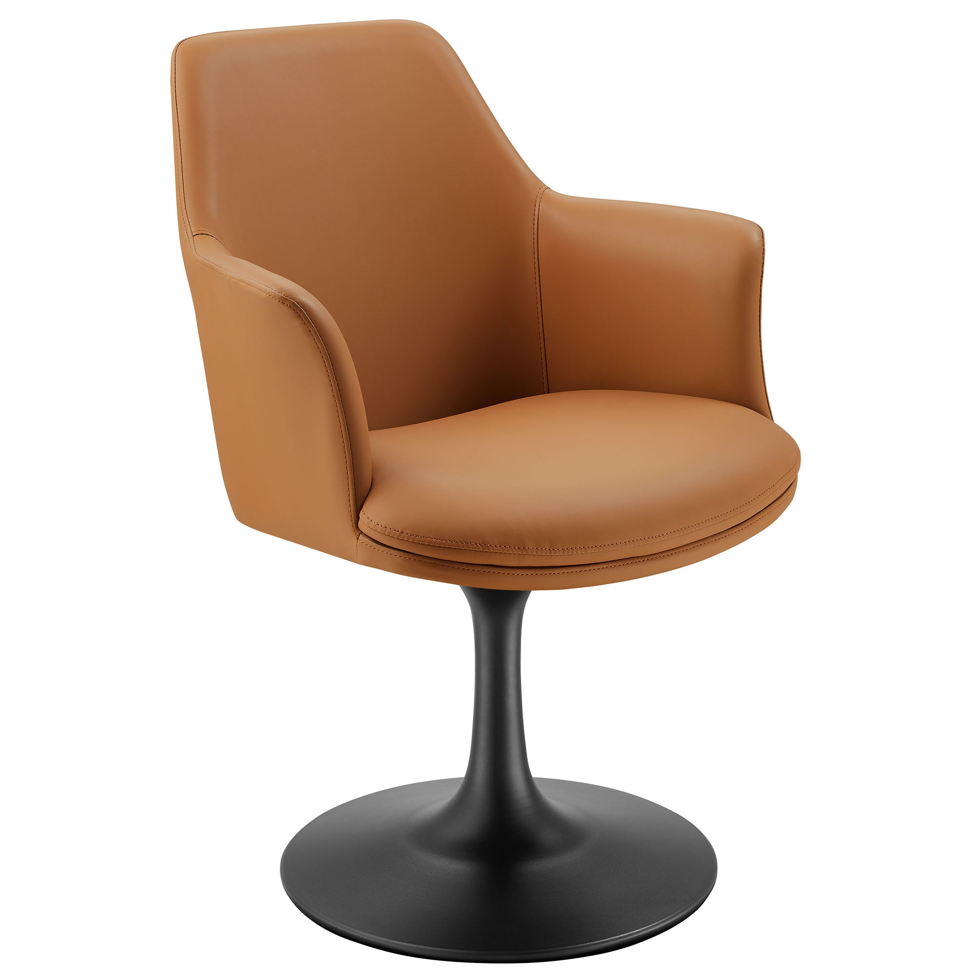 Lippa Swivel Dining Vegan Leather Armchair, Black Tan