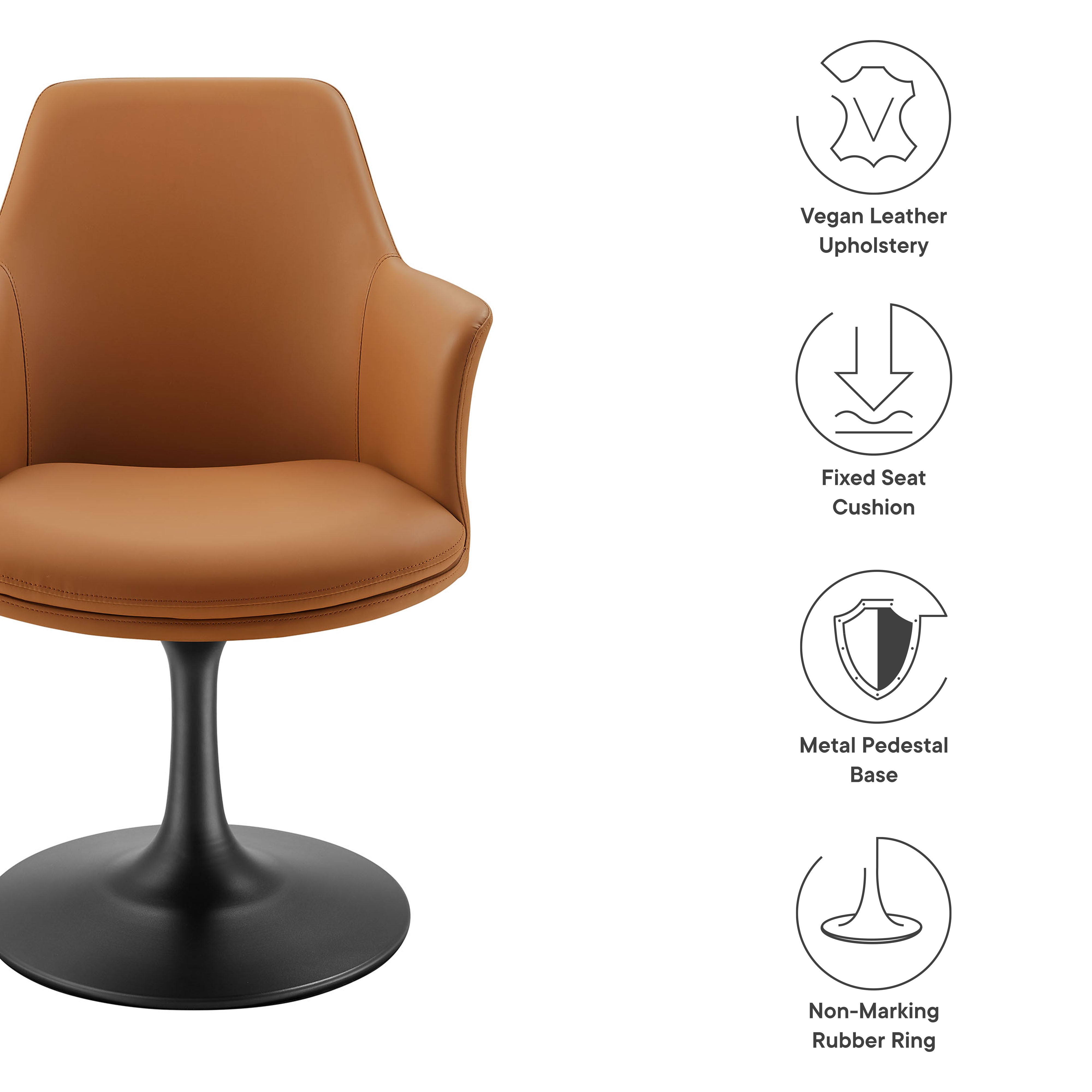 Lippa Swivel Dining Vegan Leather Armchair, Black Tan