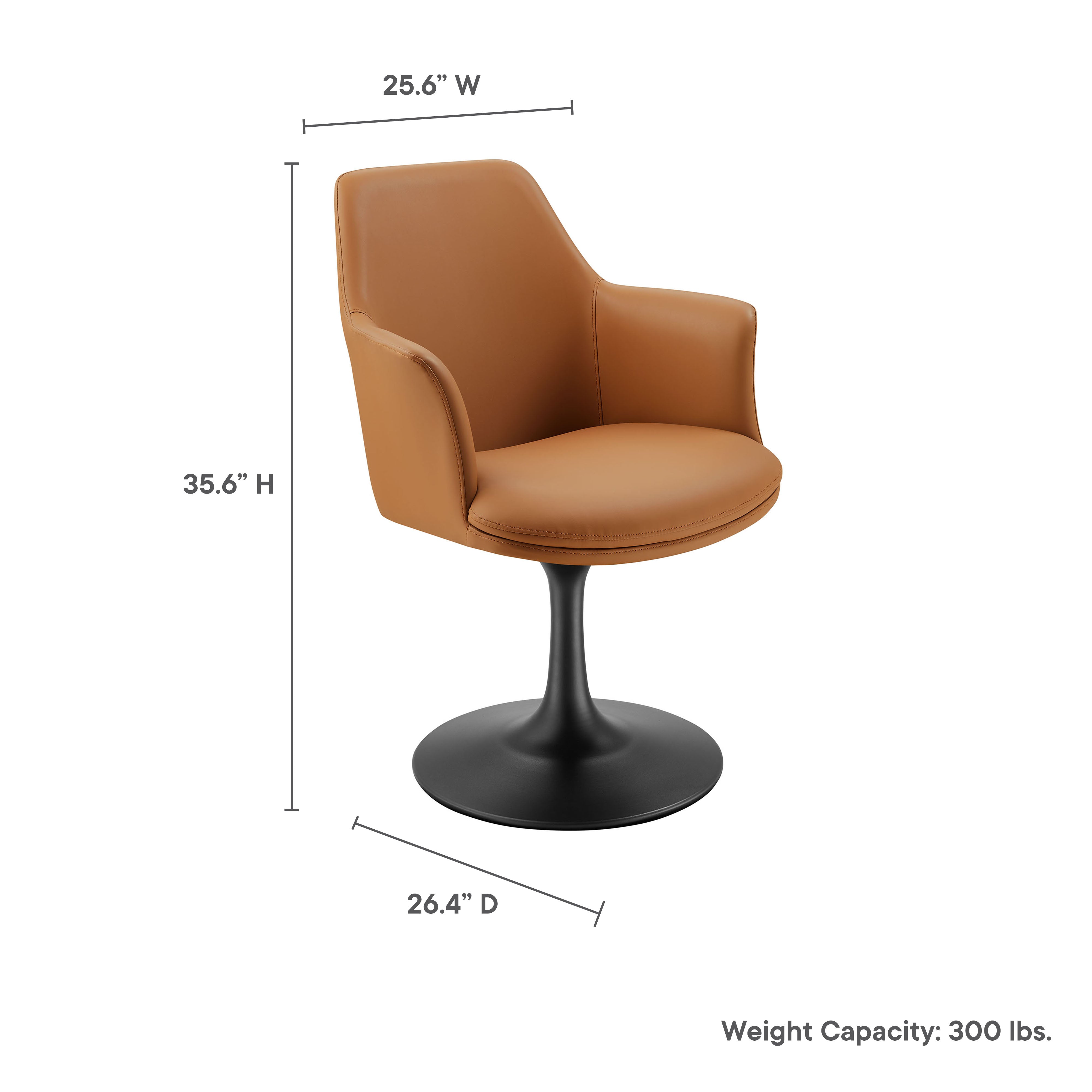 Lippa Swivel Dining Vegan Leather Armchair, Black Tan