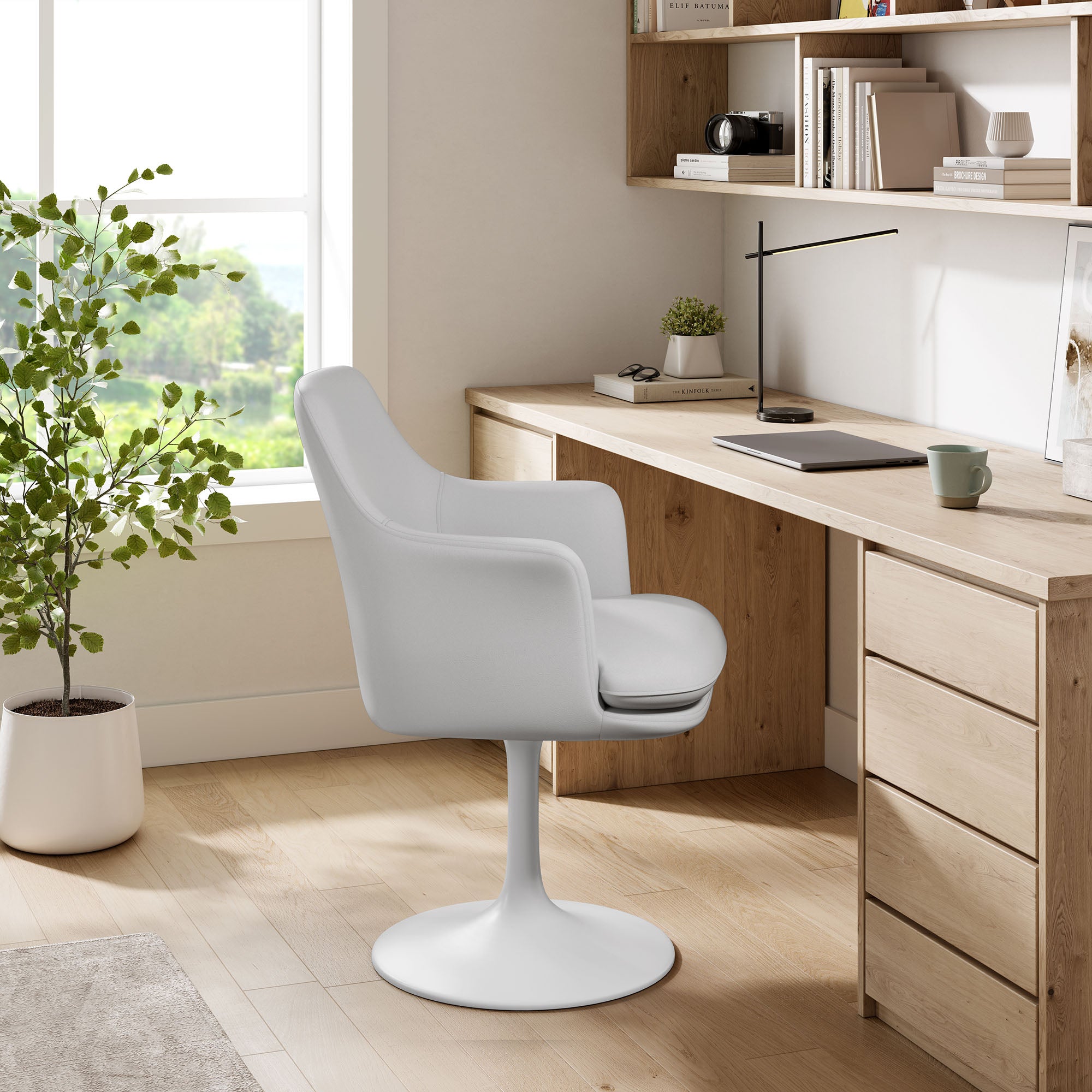 Lippa Swivel Dining Vegan Leather Armchair, White White
