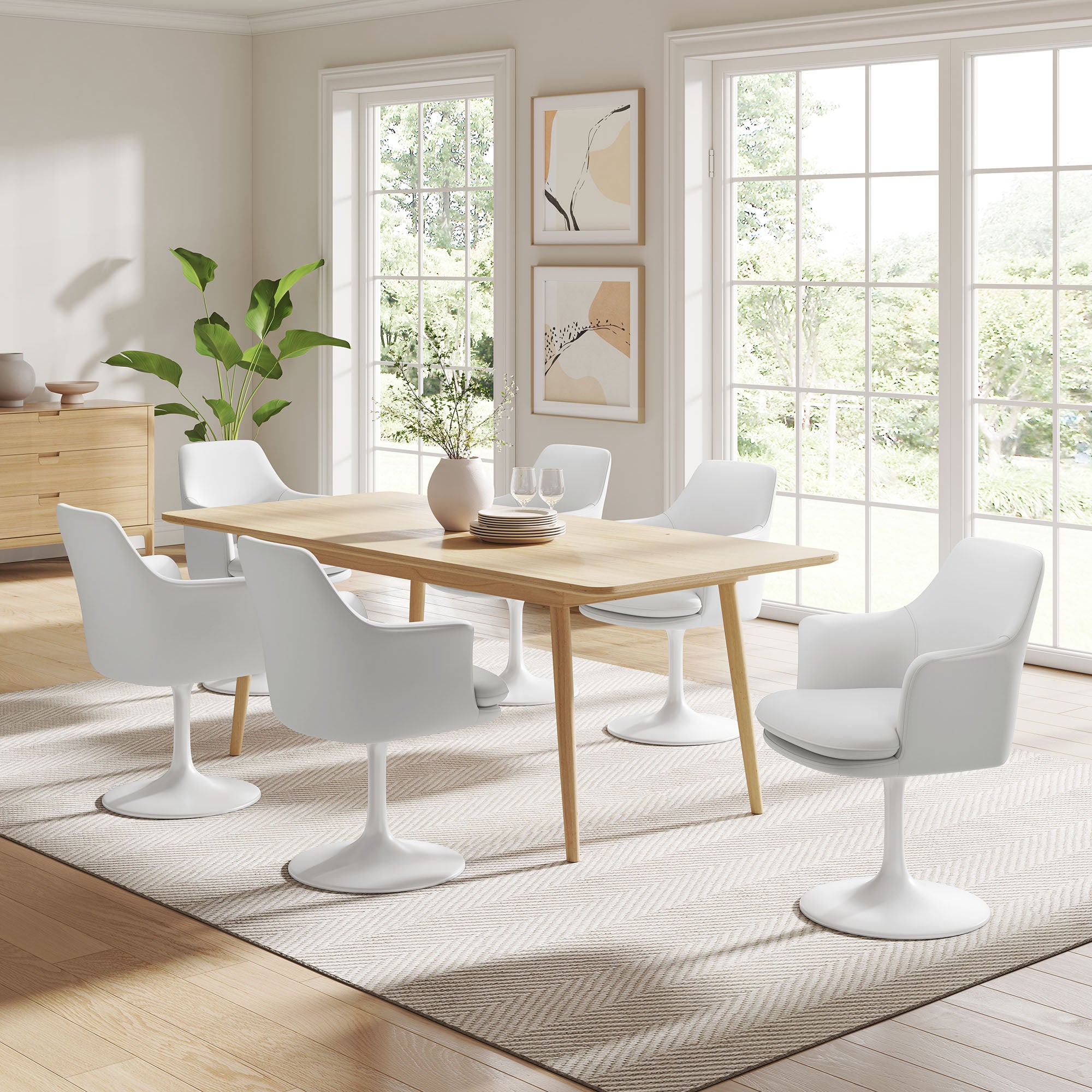 Lippa Swivel Dining Vegan Leather Armchair, White White