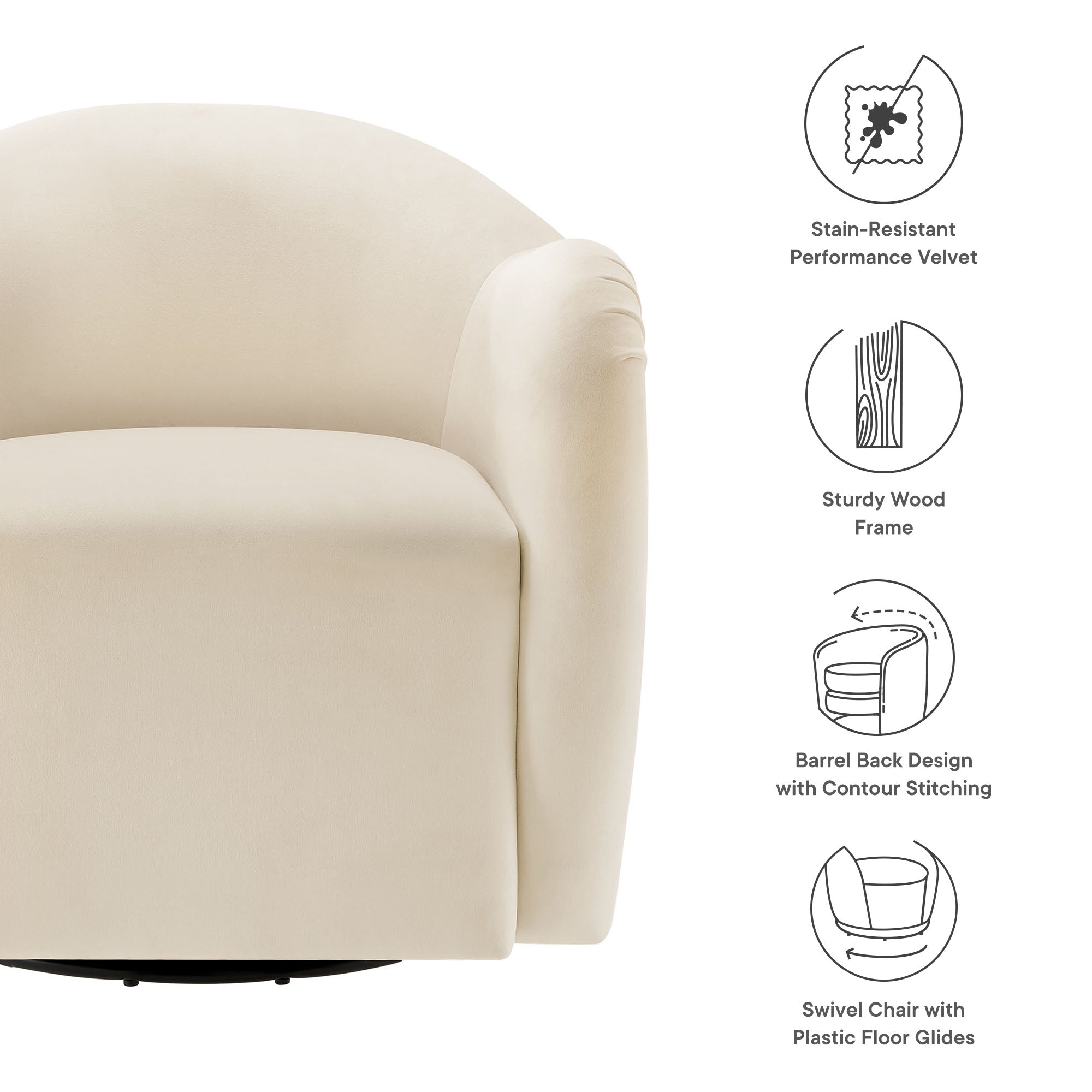 Compose Performance Velvet Swivel Armchair, Alabaster