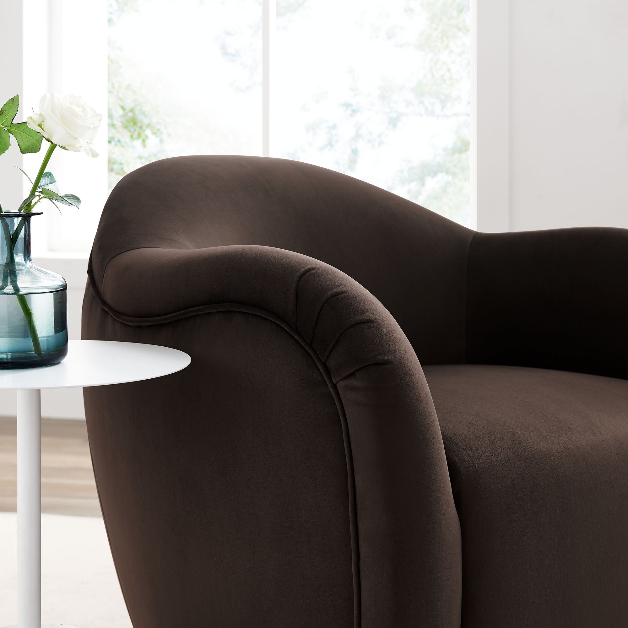 Compose Performance Velvet Swivel Armchair, Chocolate Brown