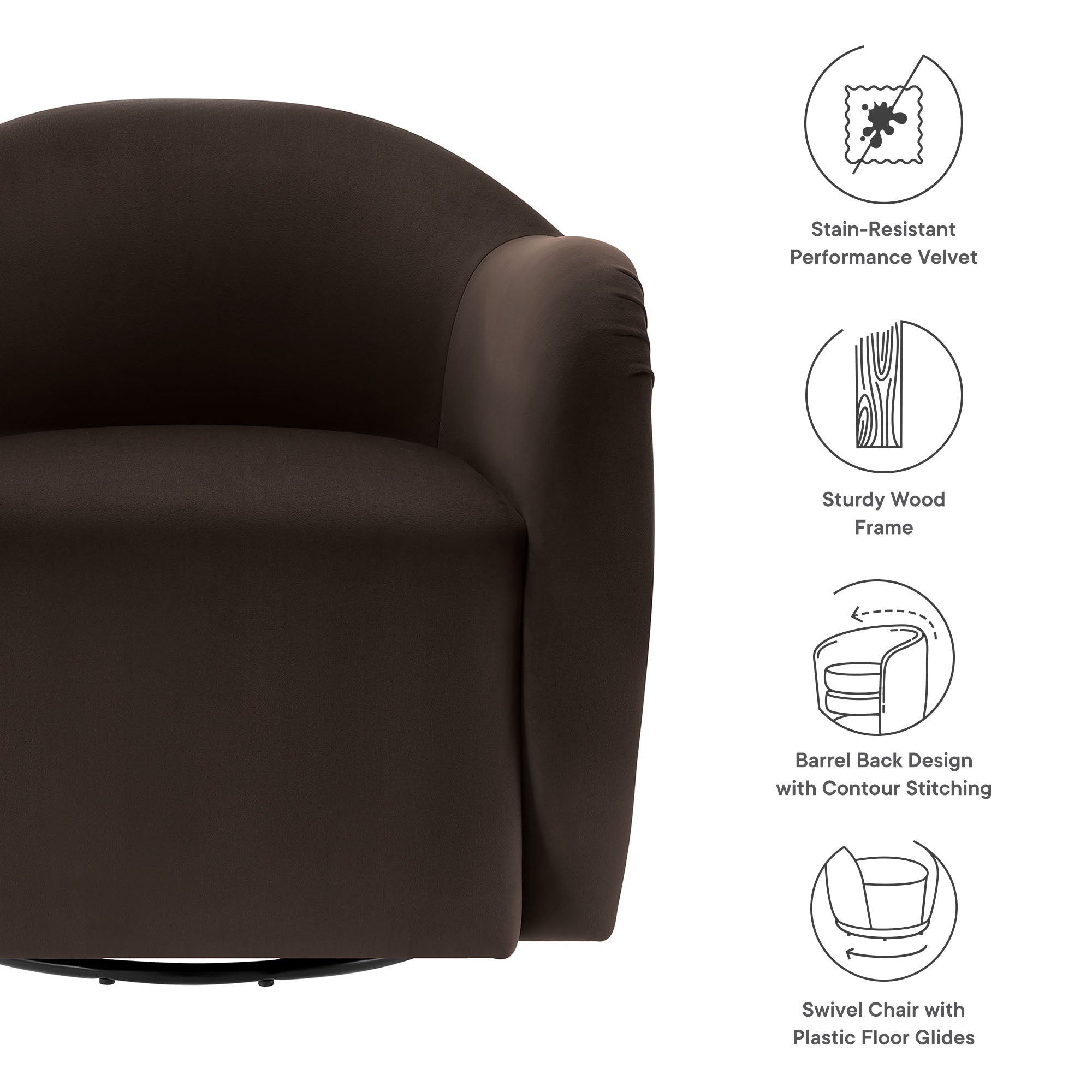 Compose Performance Velvet Swivel Armchair, Chocolate Brown