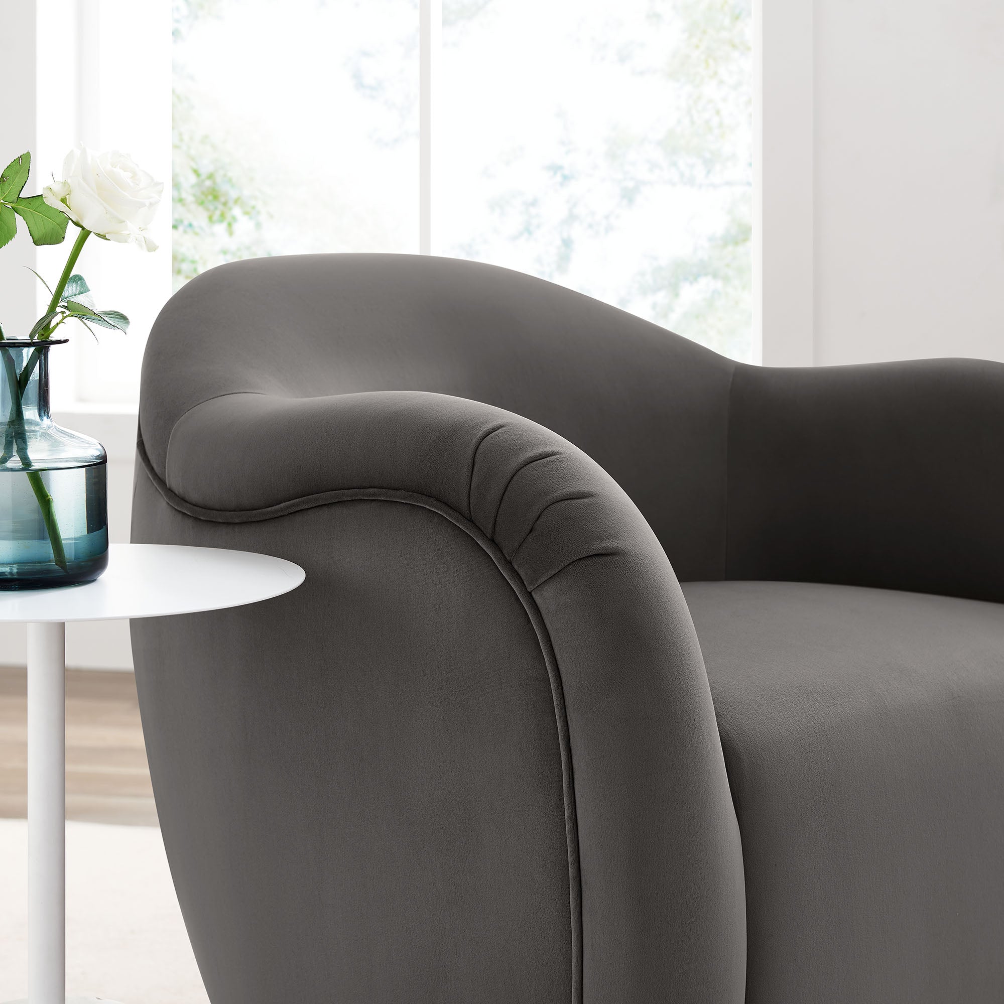Compose Performance Velvet Swivel Armchair, Storm Gray