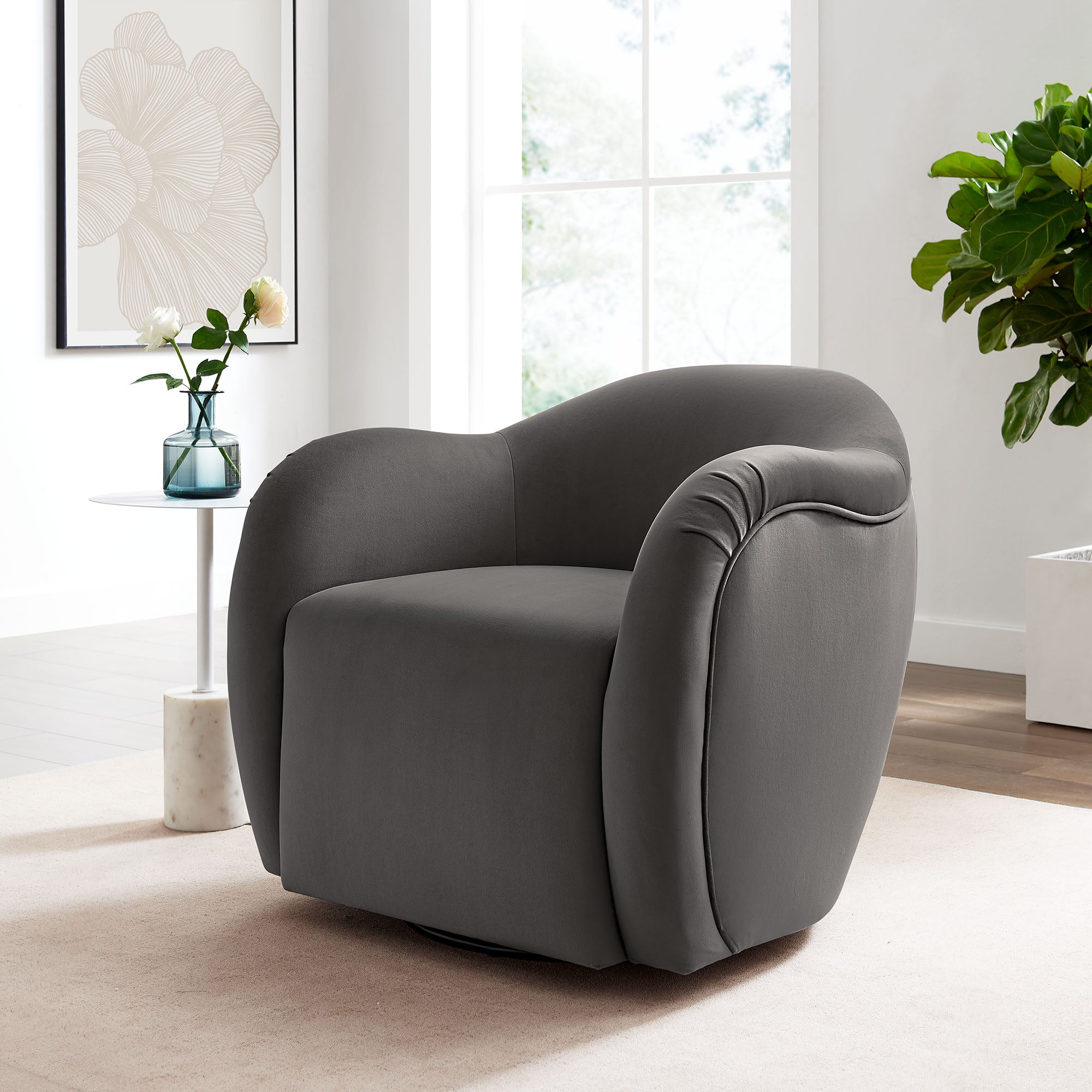 Compose Performance Velvet Swivel Armchair, Storm Gray