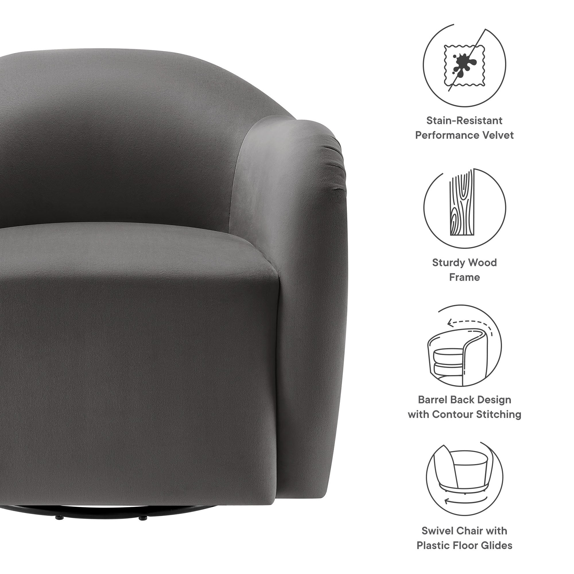 Compose Performance Velvet Swivel Armchair, Storm Gray