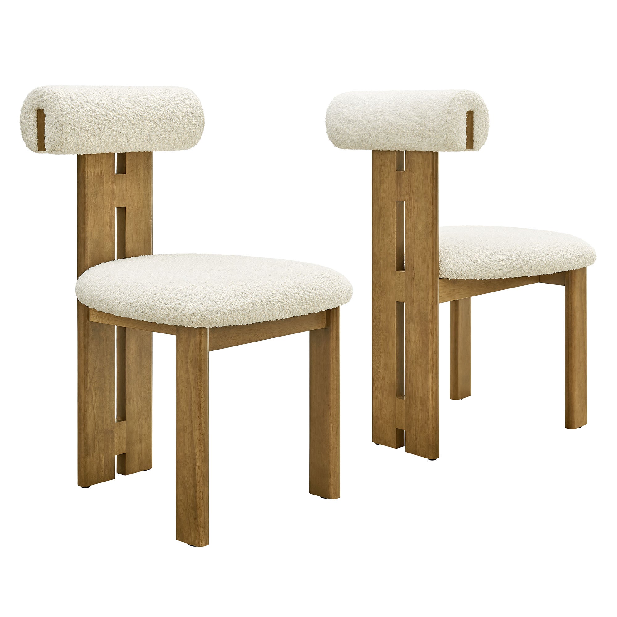 Torian Boucle Fabric Dining Chair Set of 2, French Oak Ivory