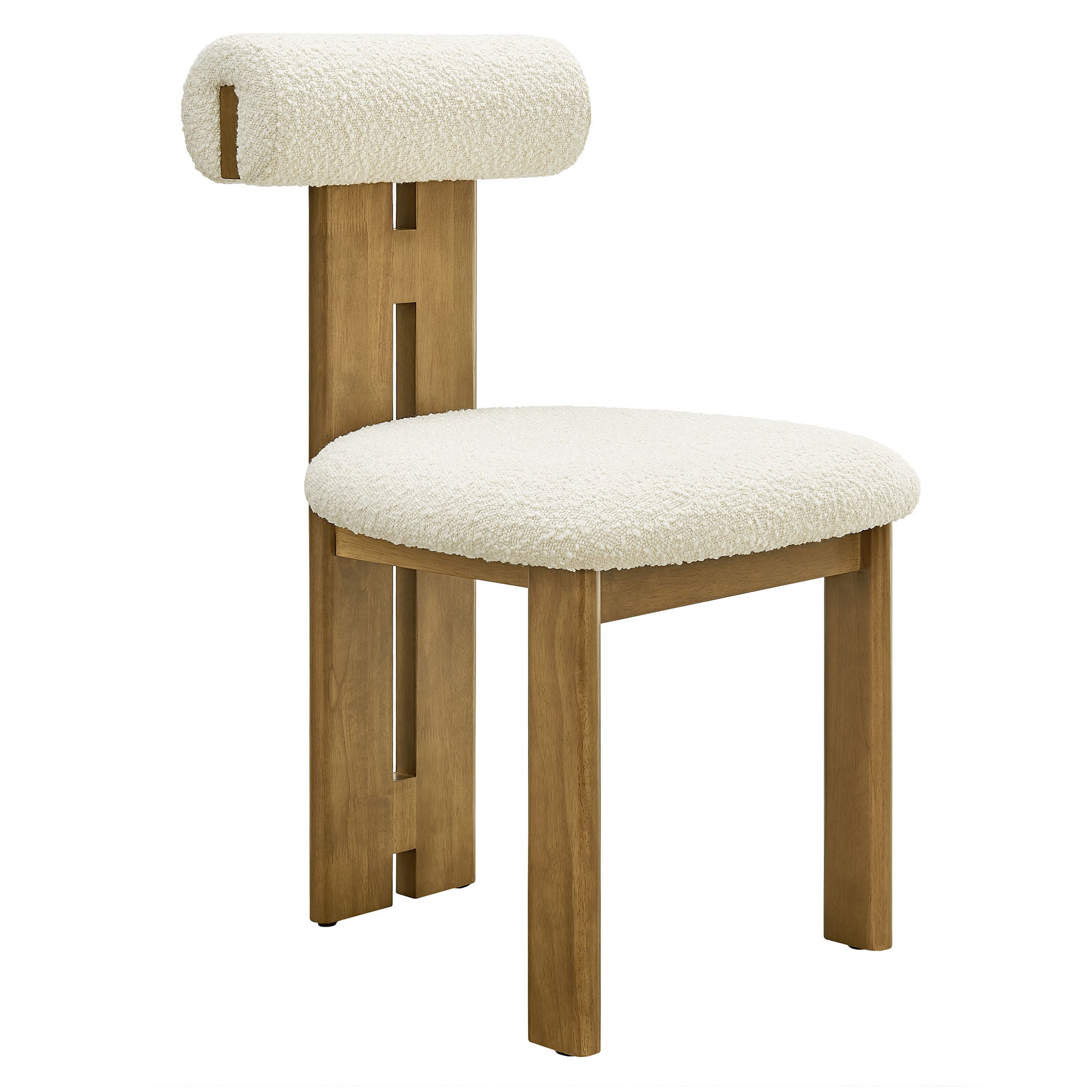Torian Boucle Fabric Dining Chair Set of 2, French Oak Ivory