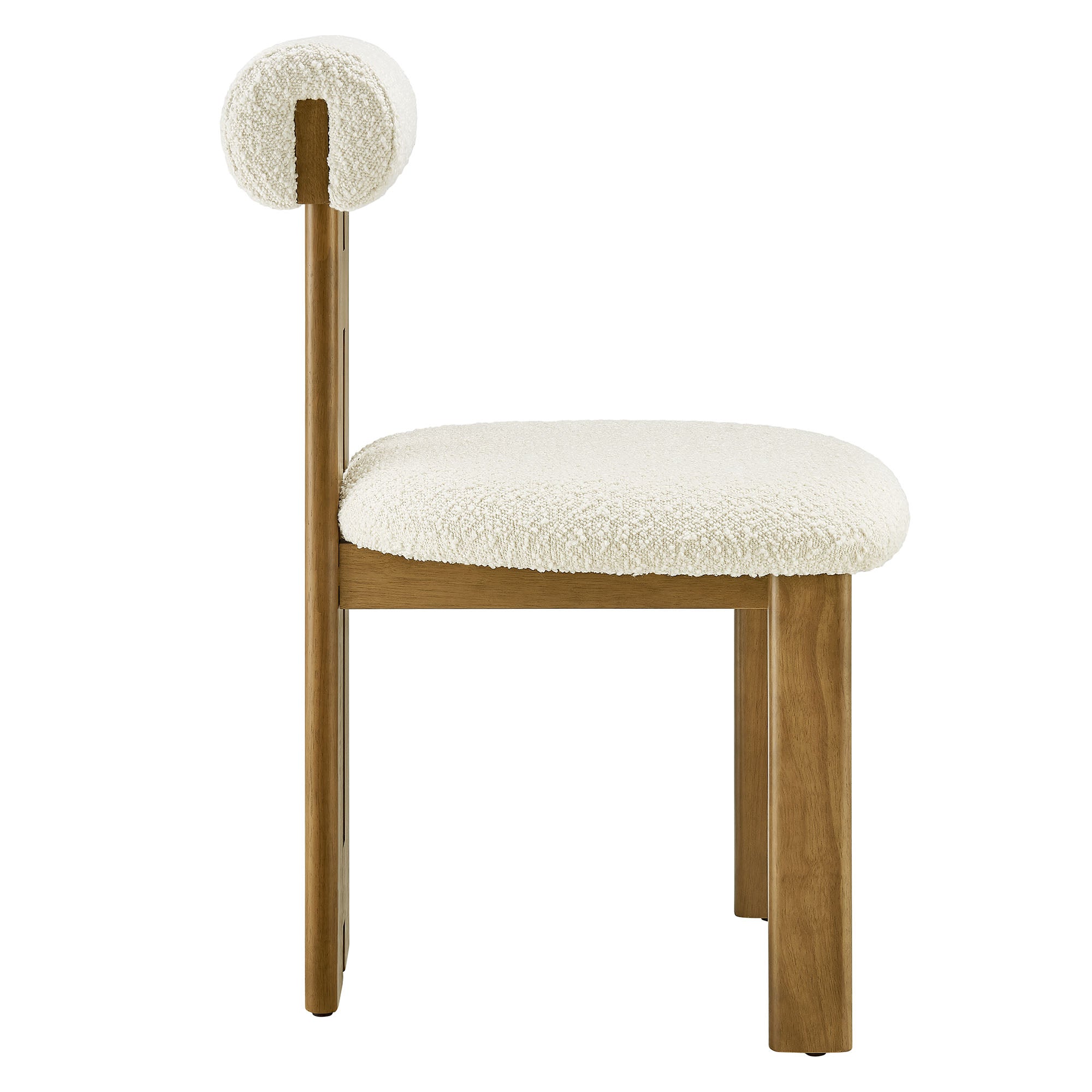 Torian Boucle Fabric Dining Chair Set of 2, French Oak Ivory