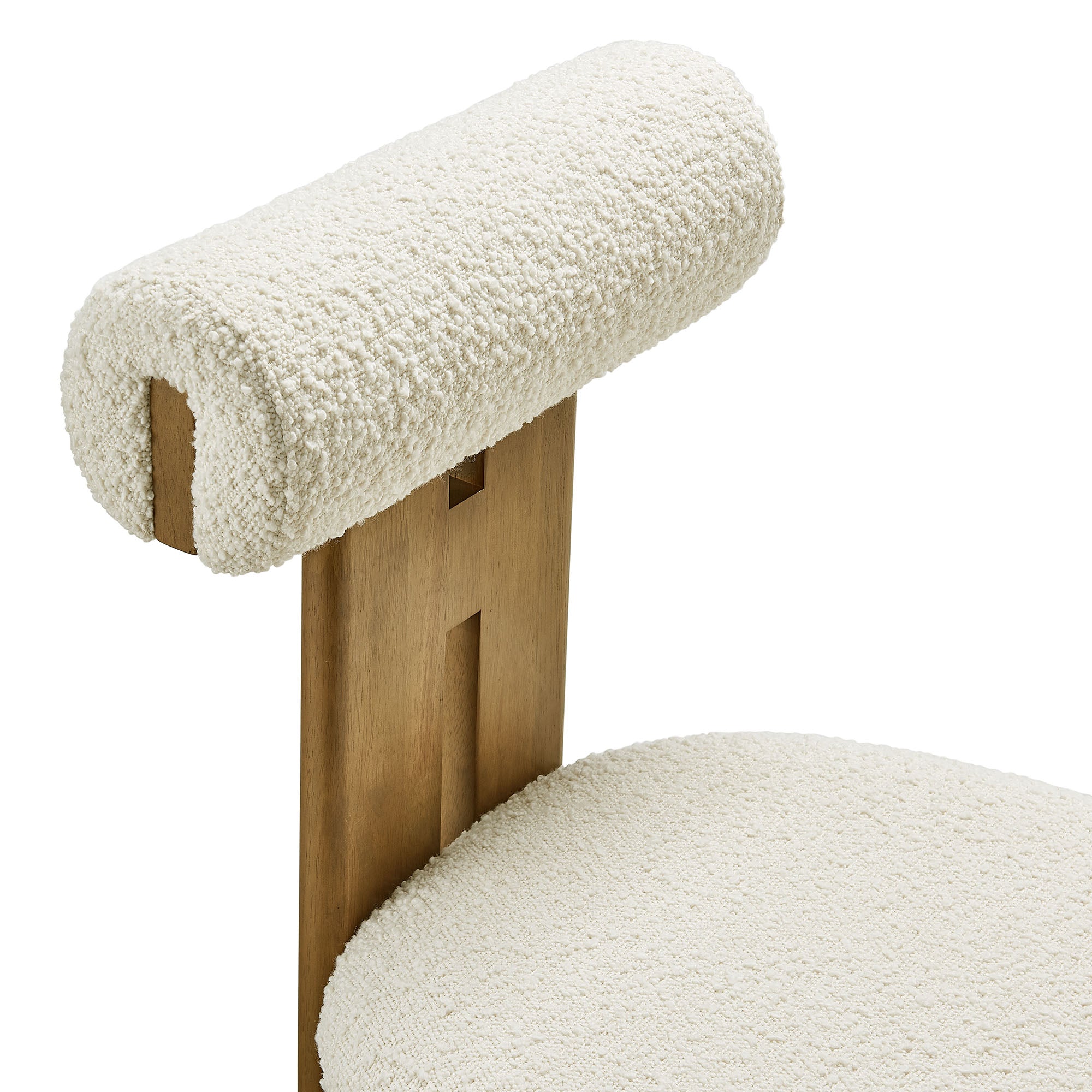 Torian Boucle Fabric Dining Chair Set of 2, French Oak Ivory