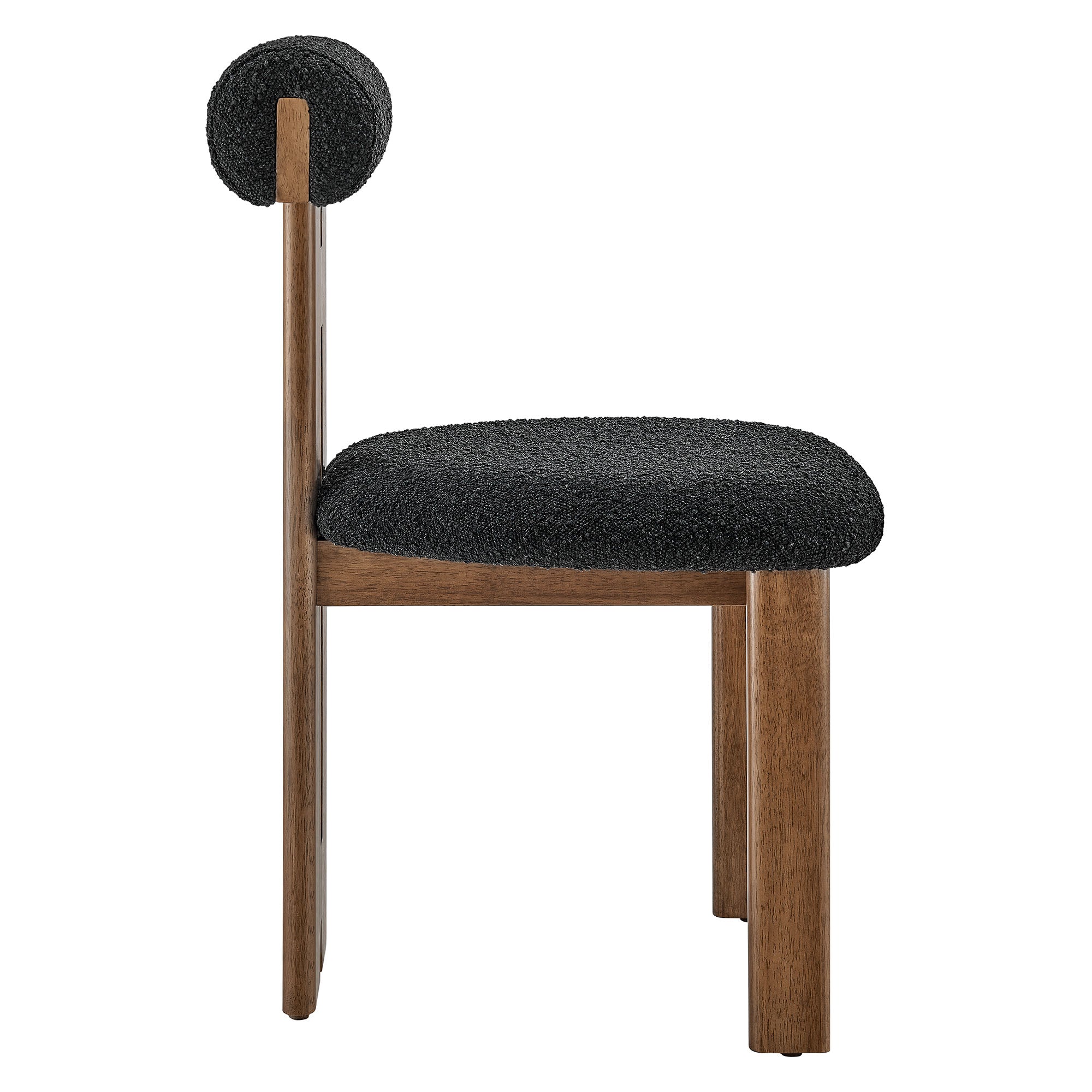 Torian Boucle Fabric Dining Chair Set of 2, Walnut Black