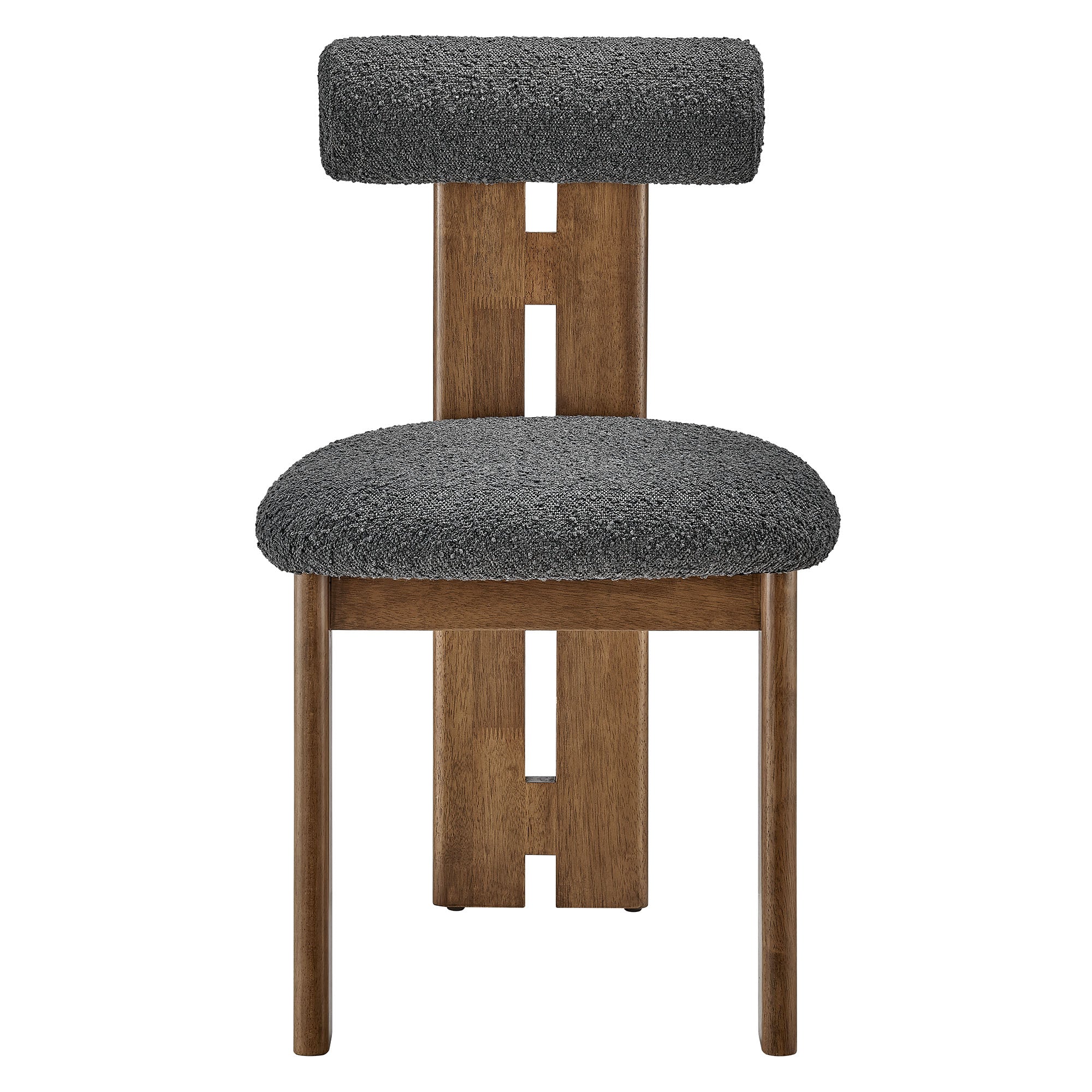 Torian Boucle Fabric Dining Chair Set of 2, Walnut Charcoal