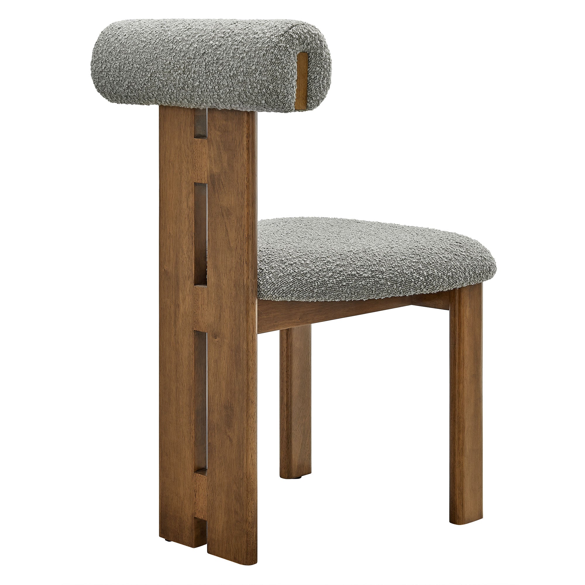 Torian Boucle Fabric Dining Chair Set of 2, Walnut Light Gray