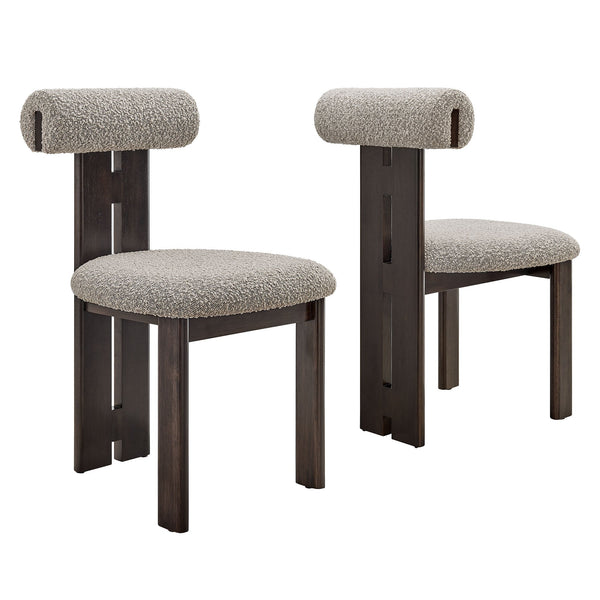 Torian Boucle Fabric Dining Chair Set of 2, Wenge Taupe