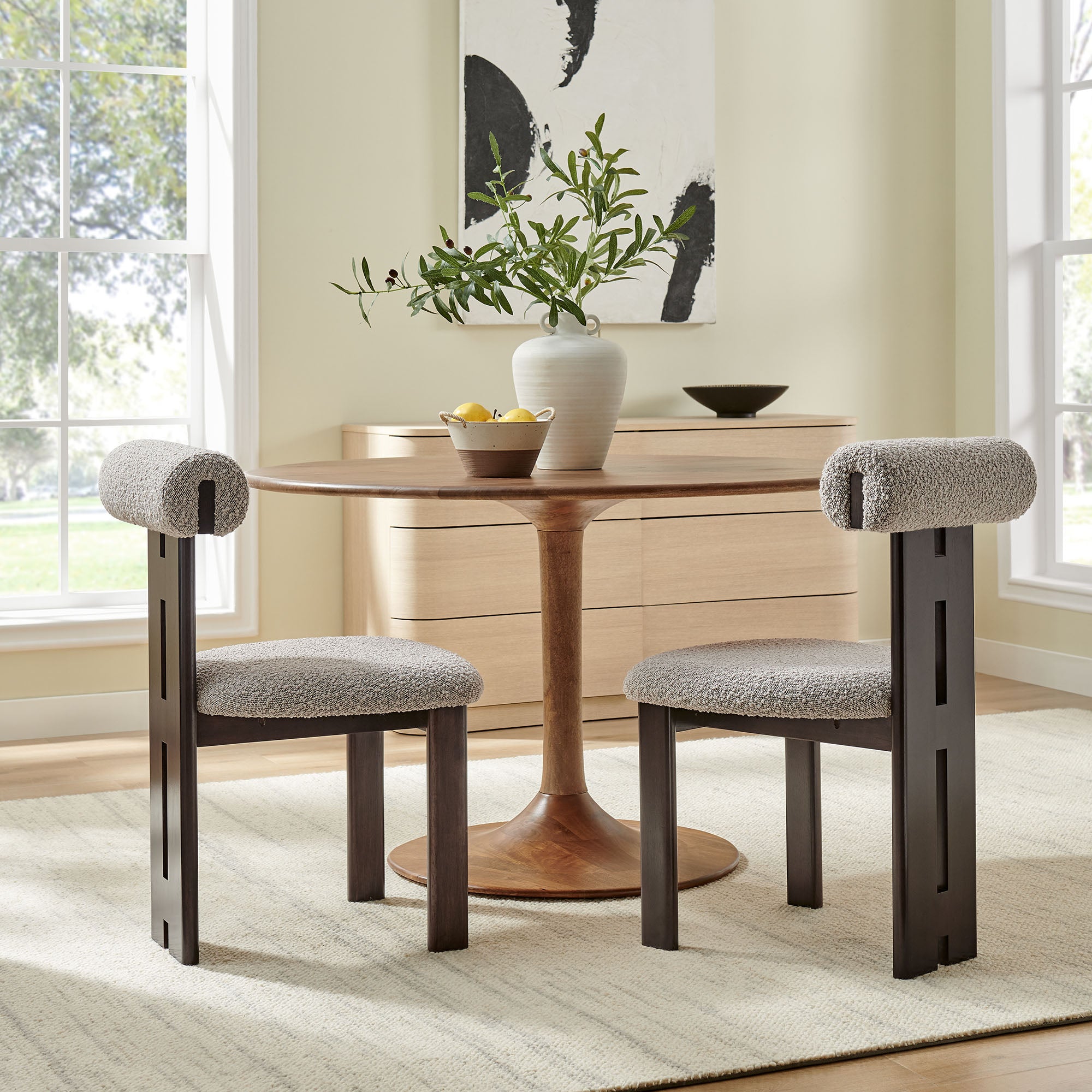 Torian Boucle Fabric Dining Chair Set of 2, Wenge Taupe