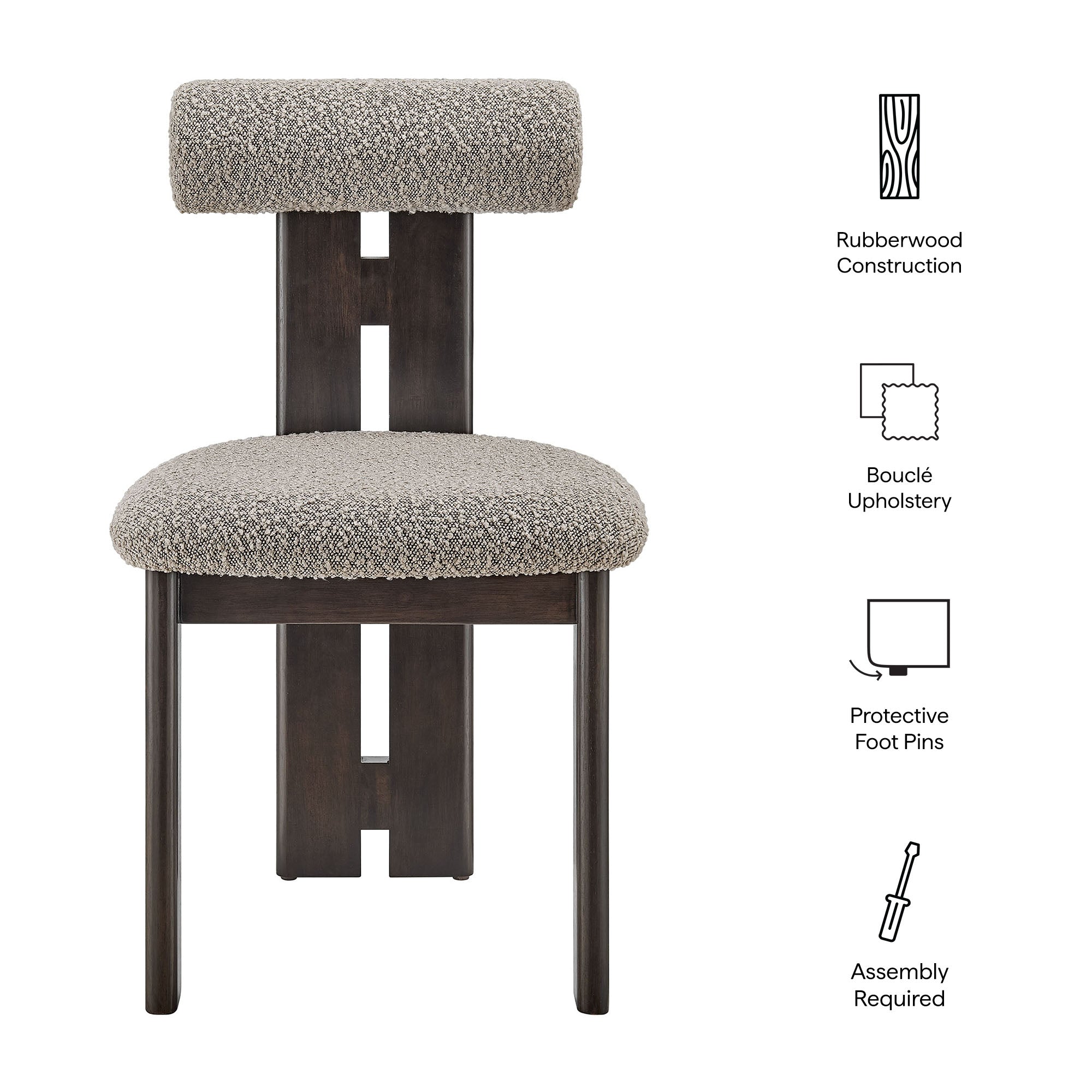 Torian Boucle Fabric Dining Chair Set of 2, Wenge Taupe