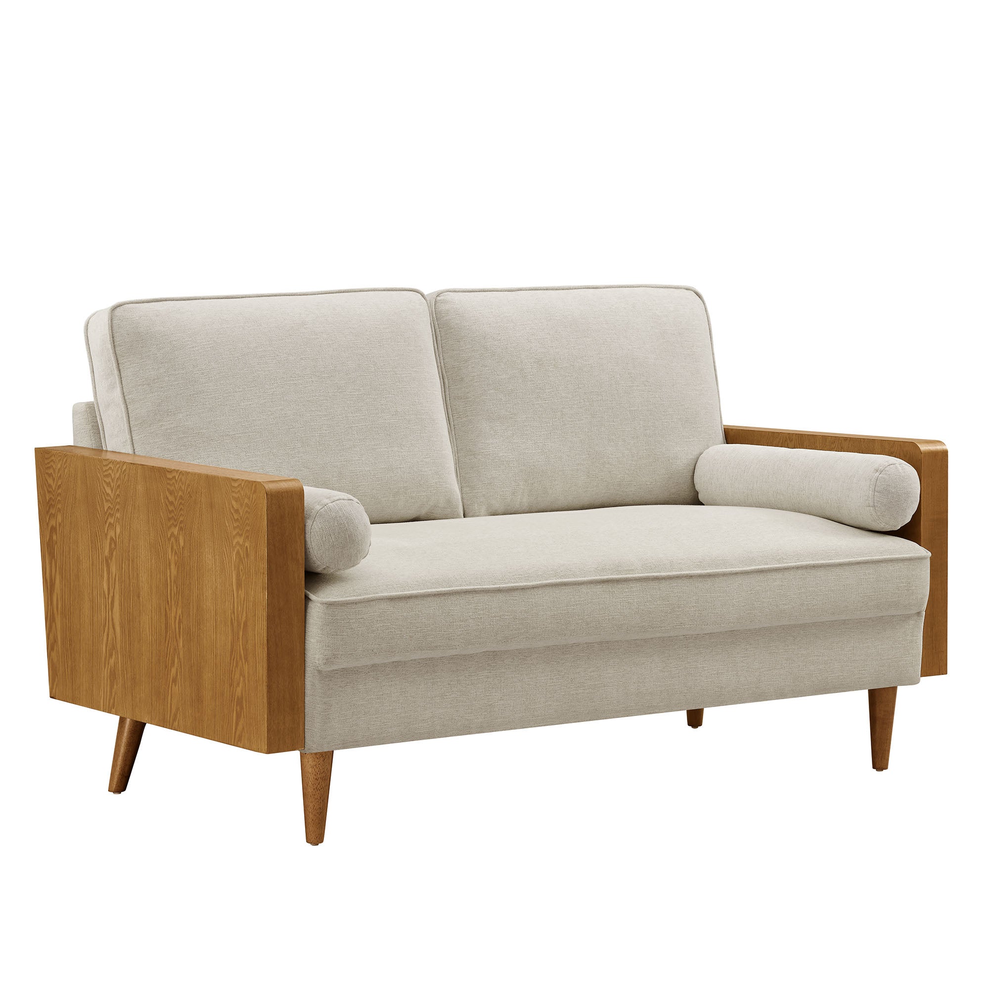 Kellan Heathered Weave Fabric Loveseat, Walnut Heathered Weave Light Beige