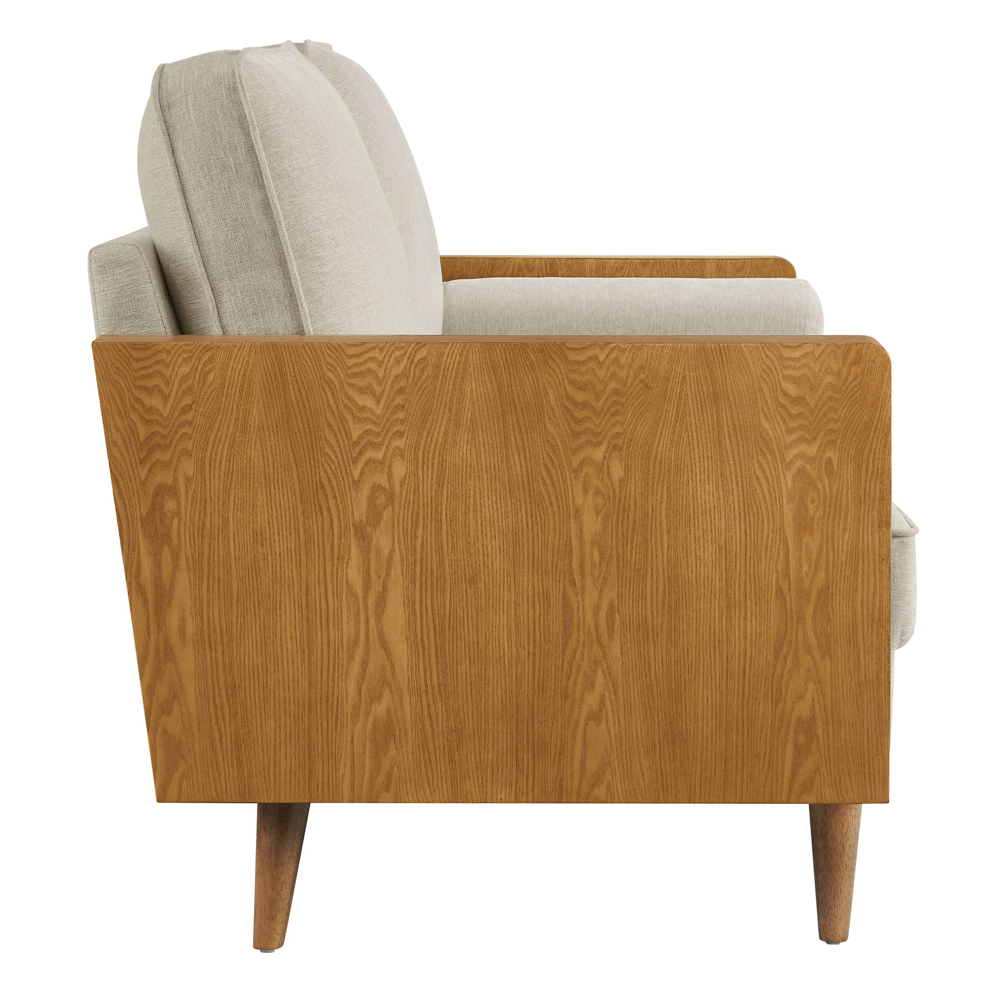 Kellan Heathered Weave Fabric Loveseat, Walnut Heathered Weave Light Beige