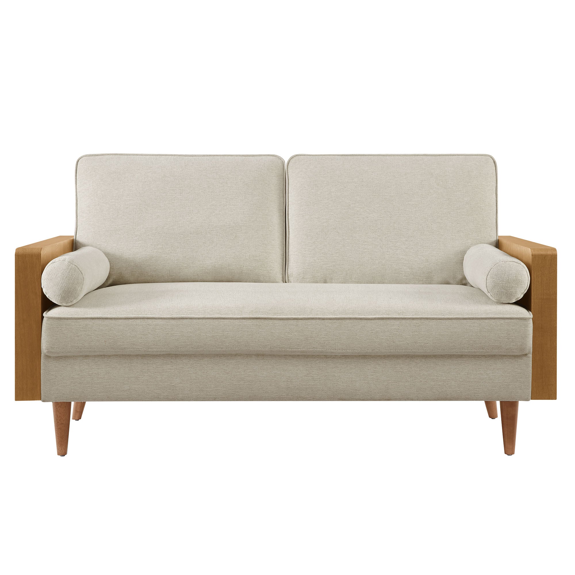 Kellan Heathered Weave Fabric Loveseat, Walnut Heathered Weave Light Beige