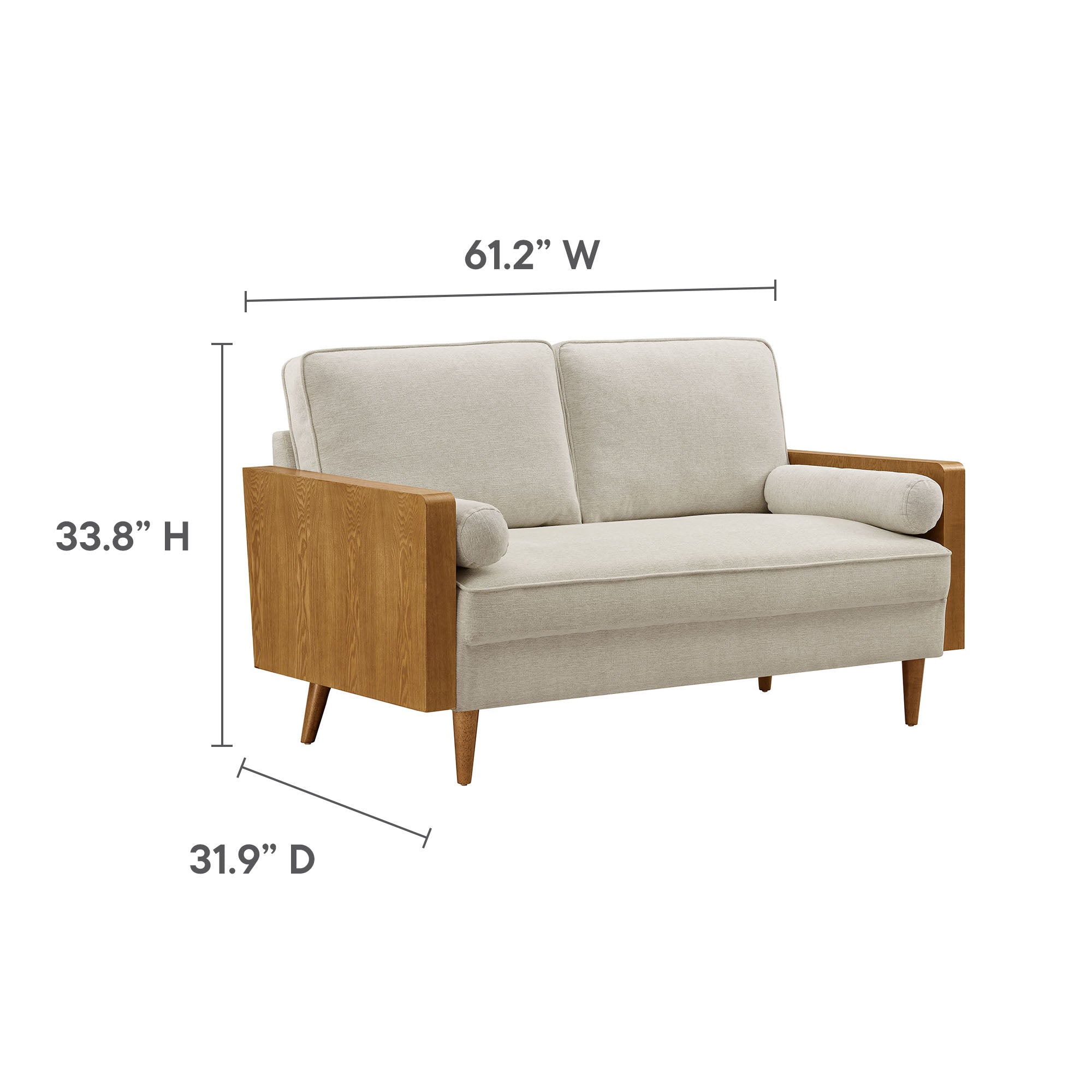 Kellan Heathered Weave Fabric Loveseat, Walnut Heathered Weave Light Beige