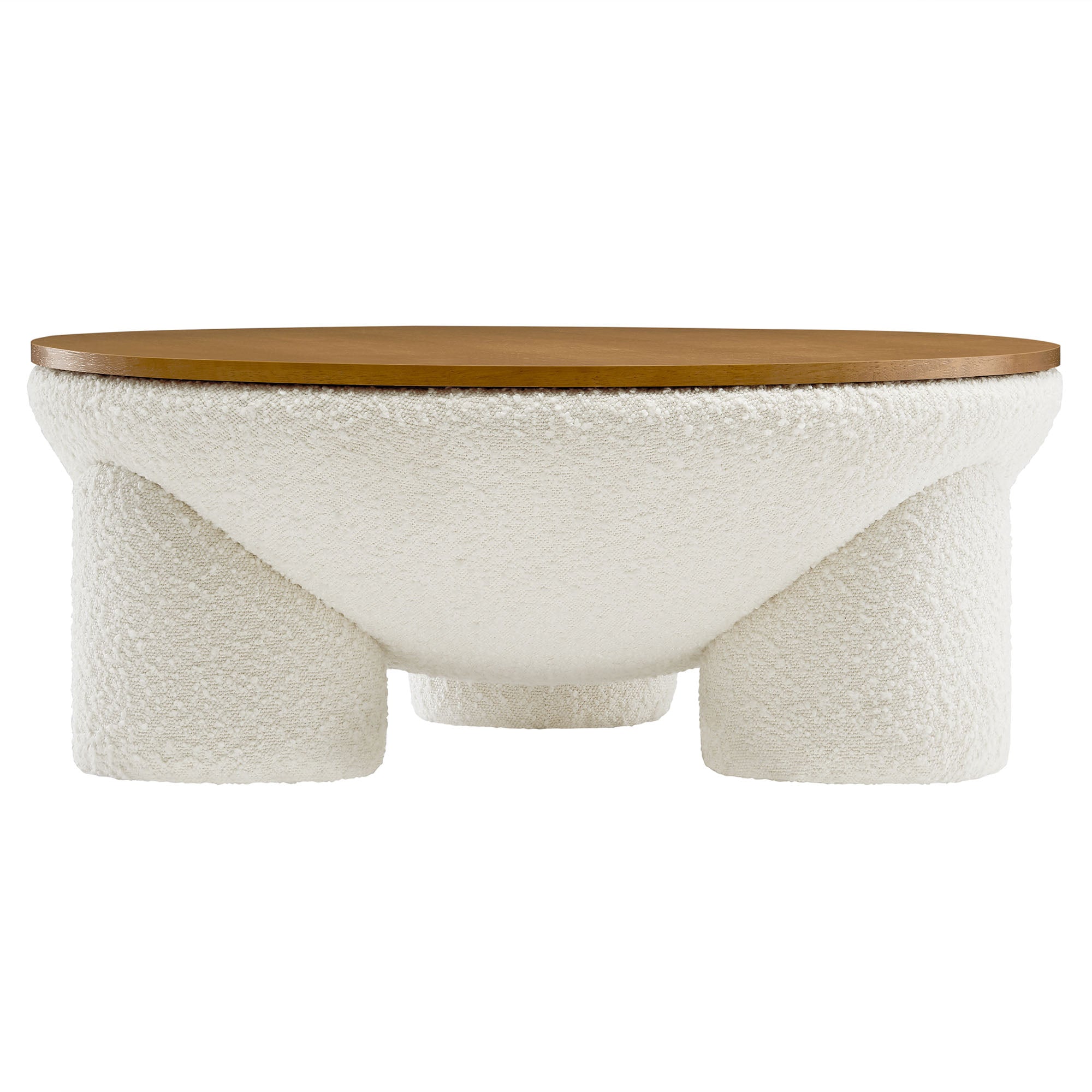 Tridome Round Boucle Upholstered Storage Coffee Table, Natural Ivory