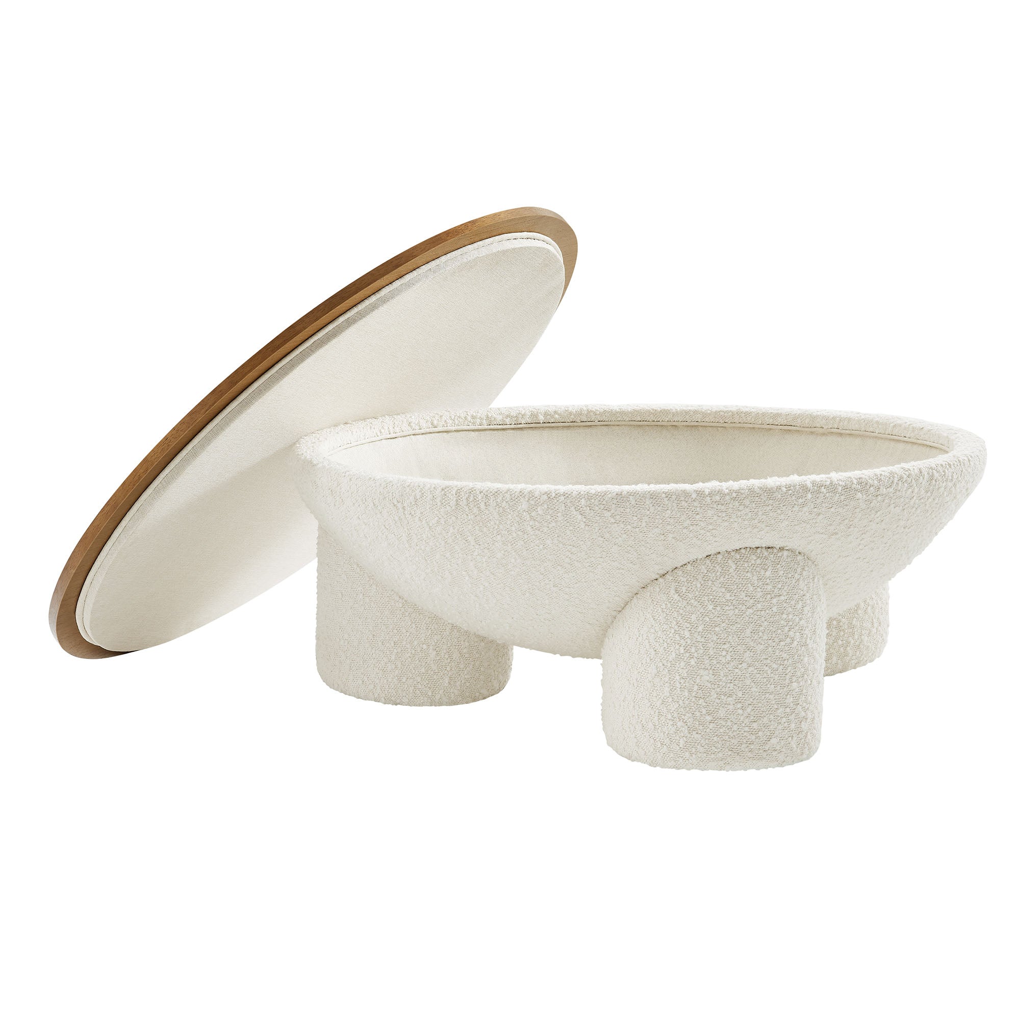 Tridome Round Boucle Upholstered Storage Coffee Table, Natural Ivory