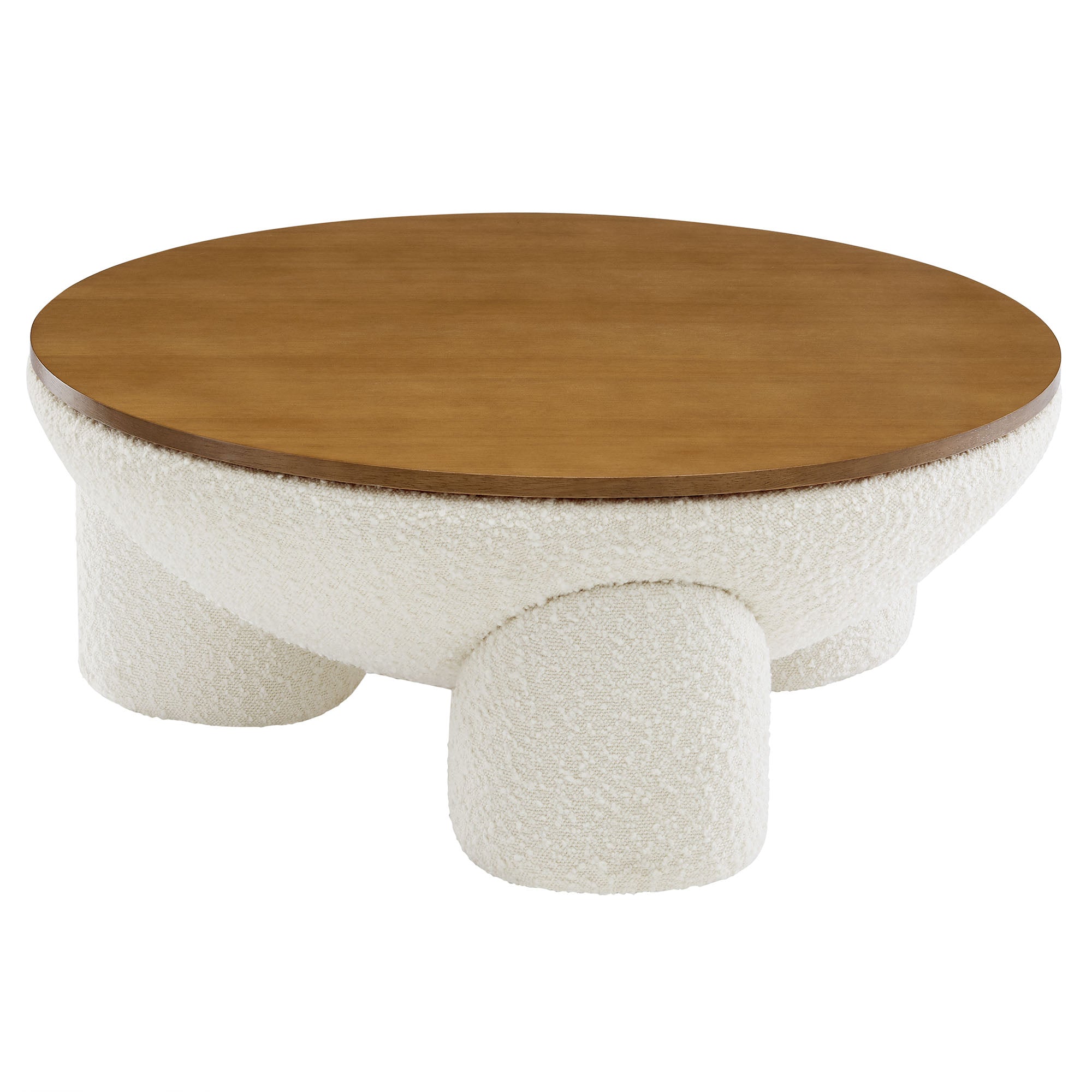 Tridome Round Boucle Upholstered Storage Coffee Table, Natural Ivory