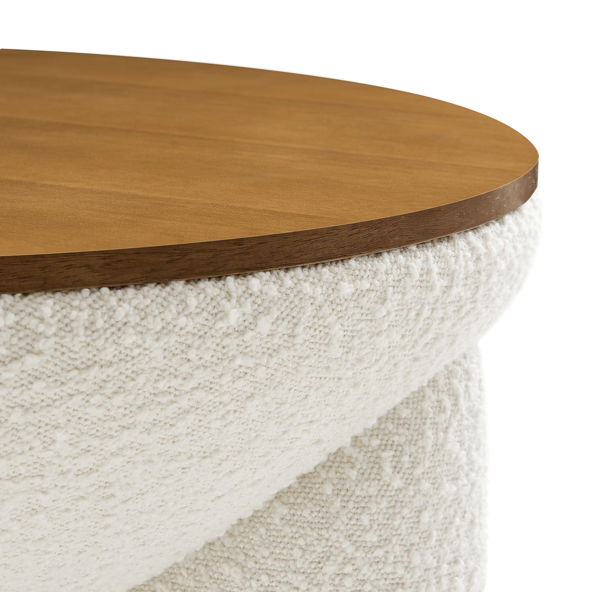 Tridome Round Boucle Upholstered Storage Coffee Table, Natural Ivory