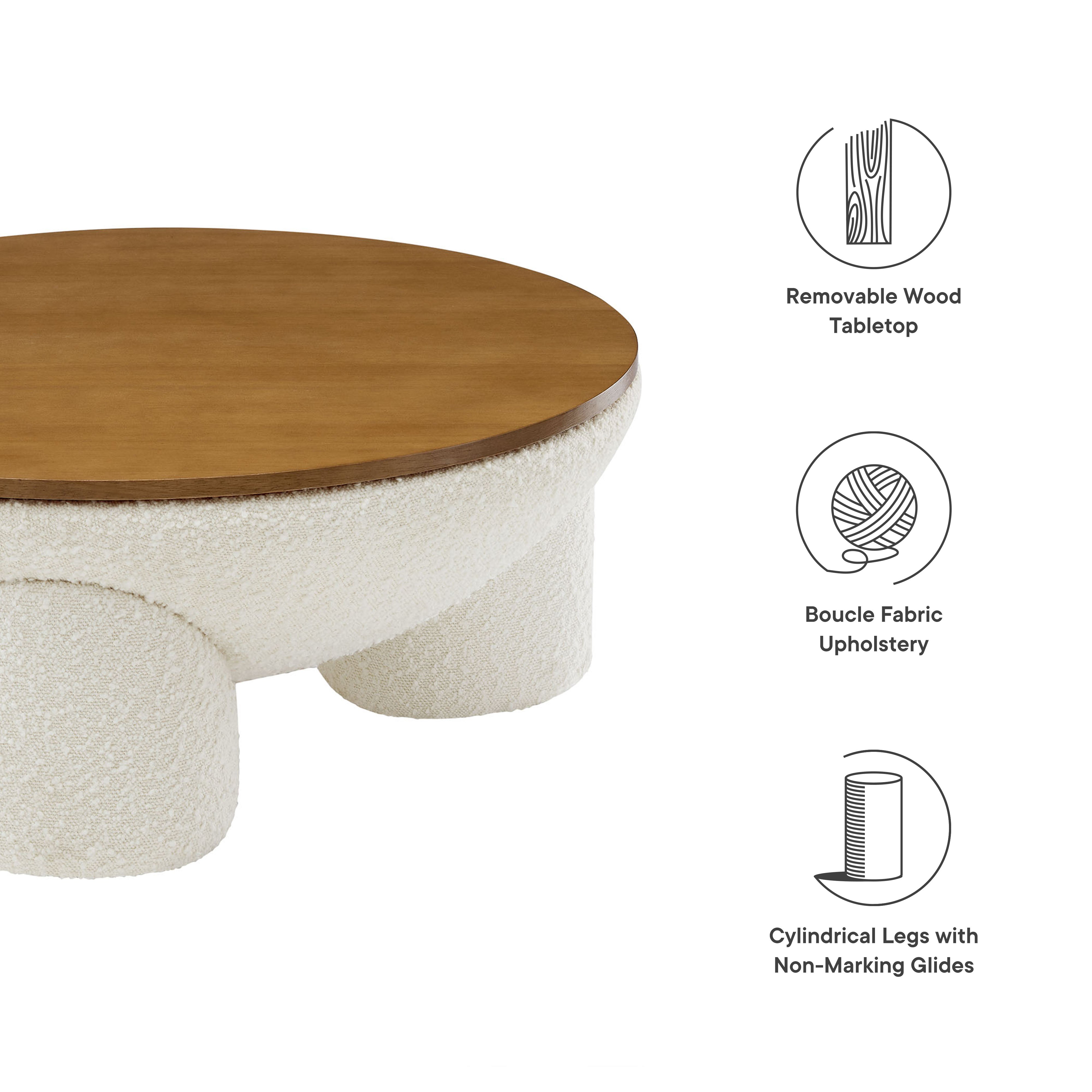 Tridome Round Boucle Upholstered Storage Coffee Table, Natural Ivory
