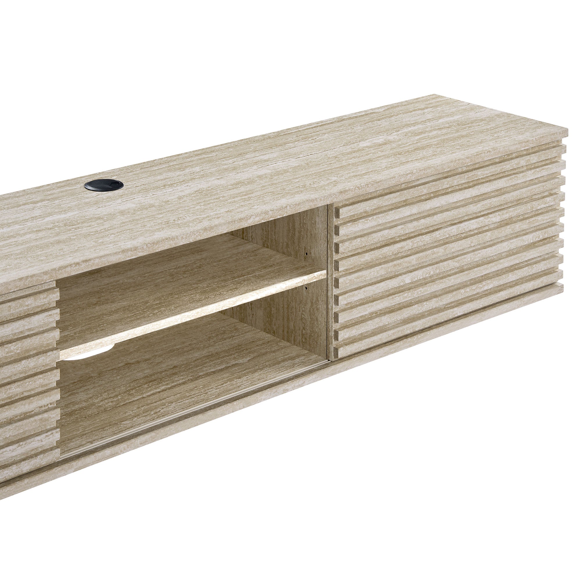 Render 70" Faux Travertine Wall-Mount Media Console TV Stand, Travertine