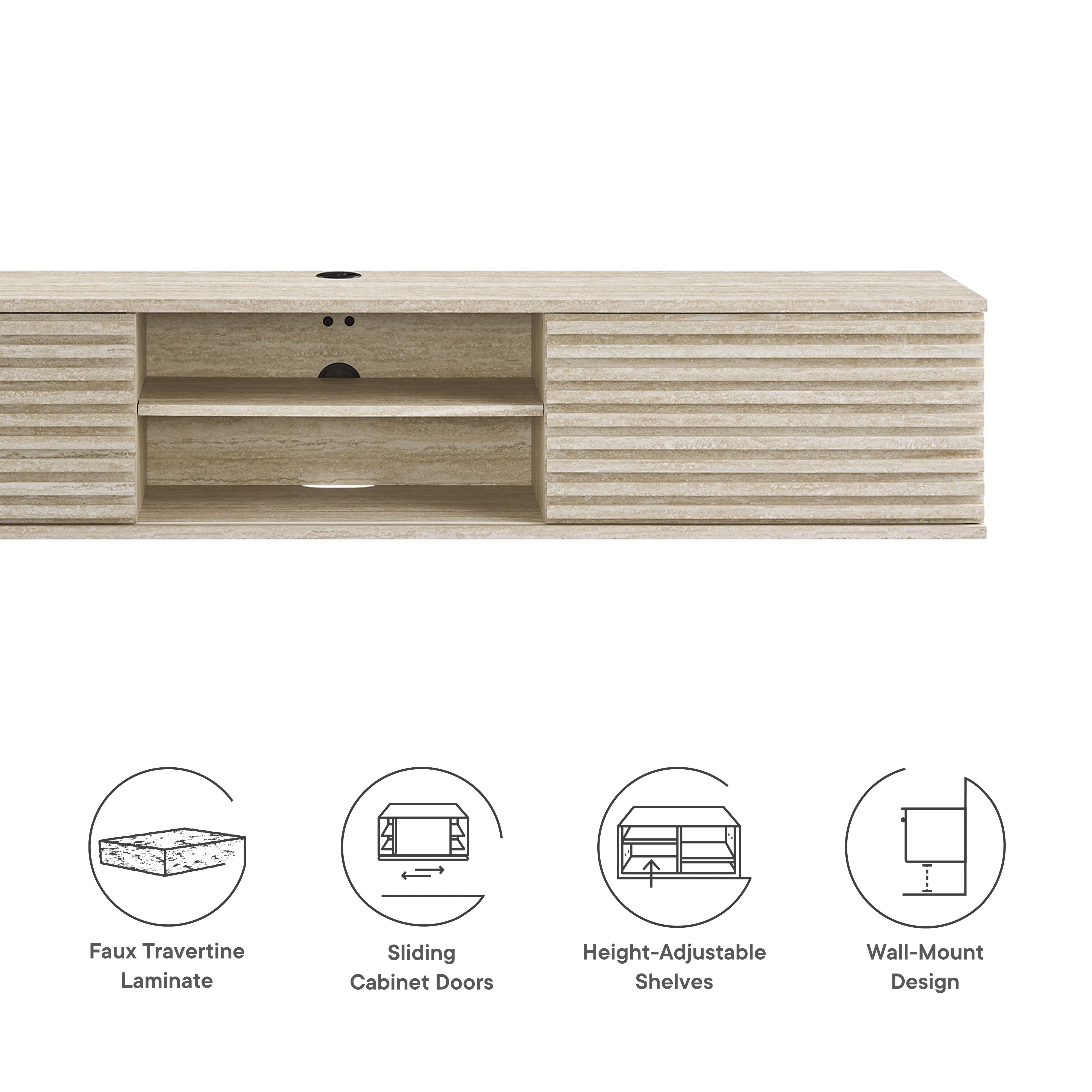 Render 70" Faux Travertine Wall-Mount Media Console TV Stand, Travertine